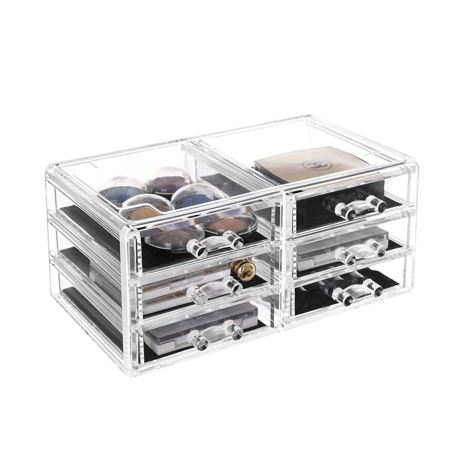 3 Piece Transparent Acrylic Cosmetic Organizer Set - Clear - Features 8 Drawers for Lipsticks and Jewelry