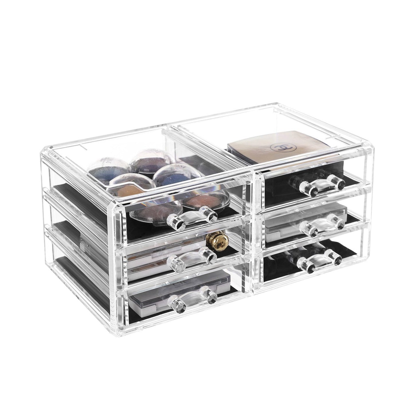 3 Piece Transparent Acrylic Cosmetic Organizer Set - Clear - Features 8 Drawers for Lipsticks and Jewelry