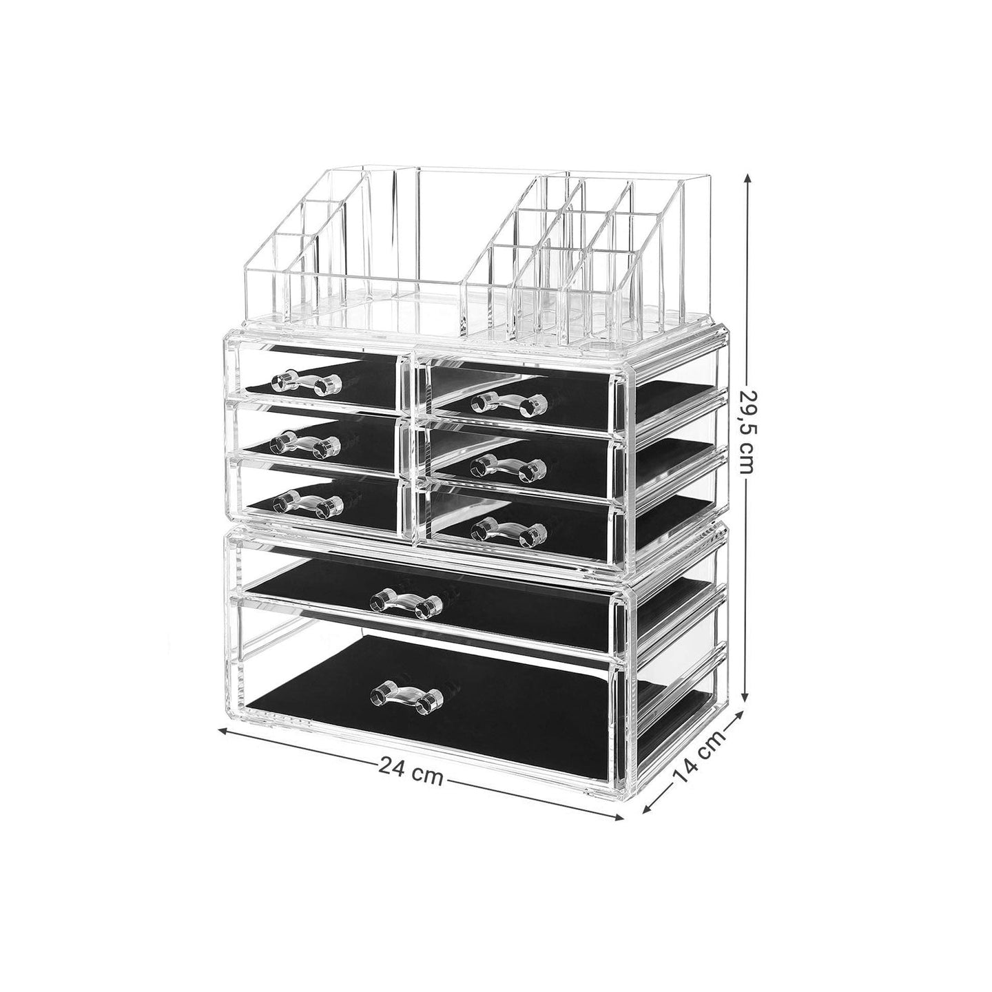 3 Piece Transparent Acrylic Cosmetic Organizer Set - Clear - Features 8 Drawers for Lipsticks and Jewelry