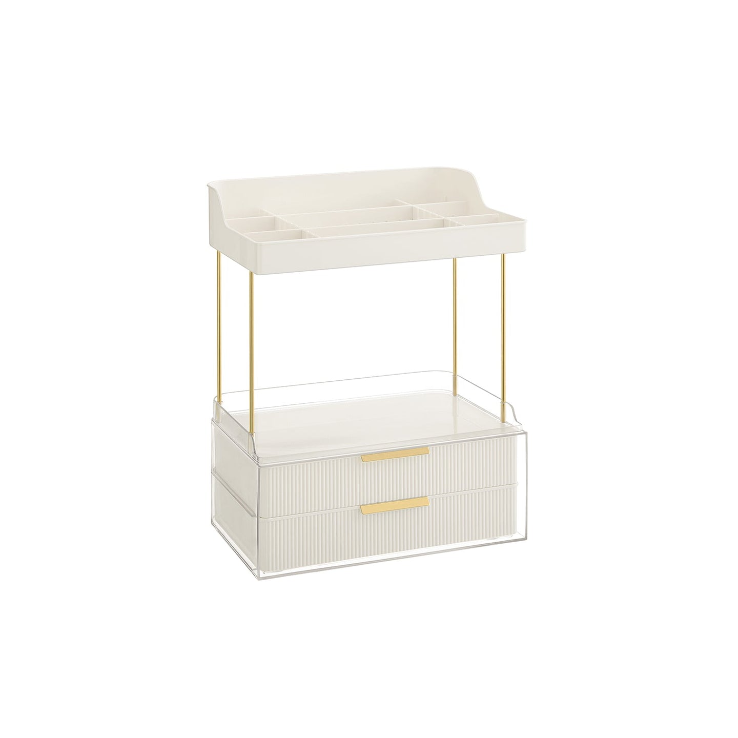 Makeup Organiser - Acrylic - Cloud White - 4 Layers with Dividers and Anti-Slip Design