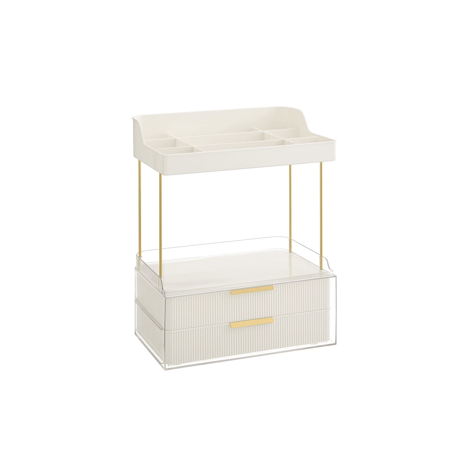 Makeup Organiser - Acrylic - Cloud White - 4 Layers with Dividers and Anti-Slip Design