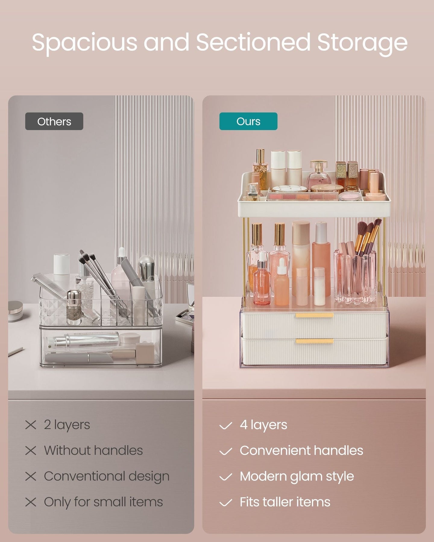Makeup Organiser - Acrylic - Cloud White - 4 Layers with Dividers and Anti-Slip Design