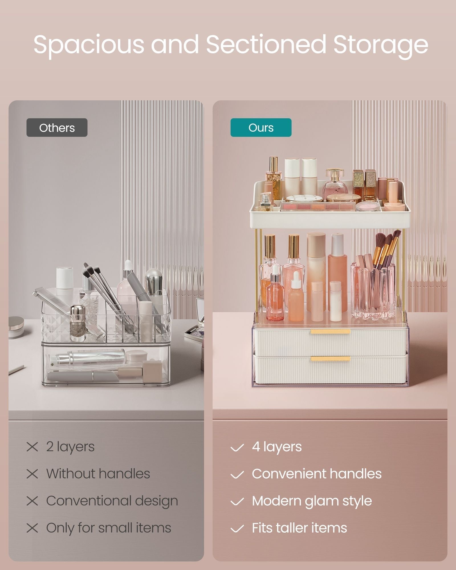 Makeup Organiser - Acrylic - Cloud White - 4 Layers with Dividers and Anti-Slip Design