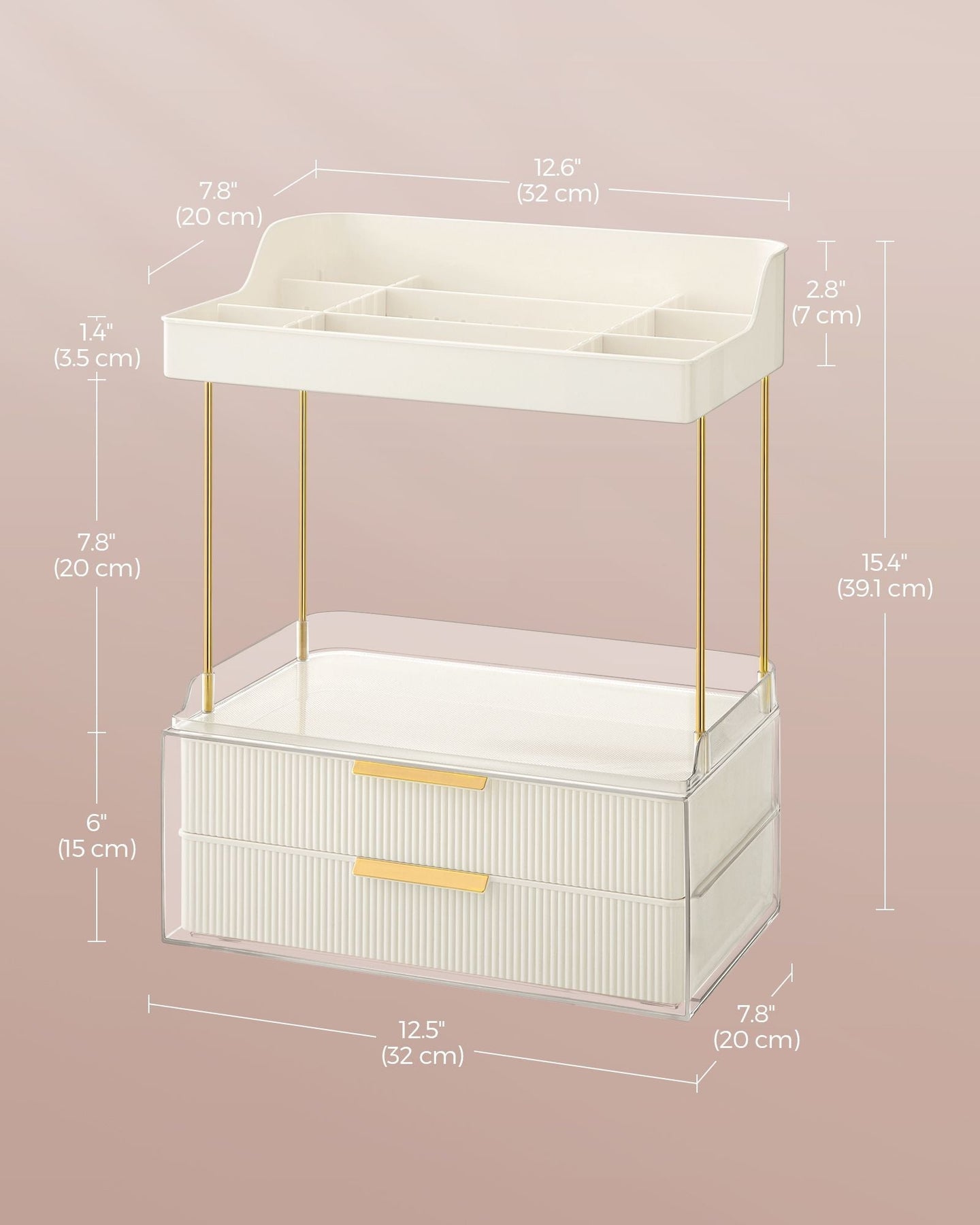 Makeup Organiser - Acrylic - Cloud White - 4 Layers with Dividers and Anti-Slip Design