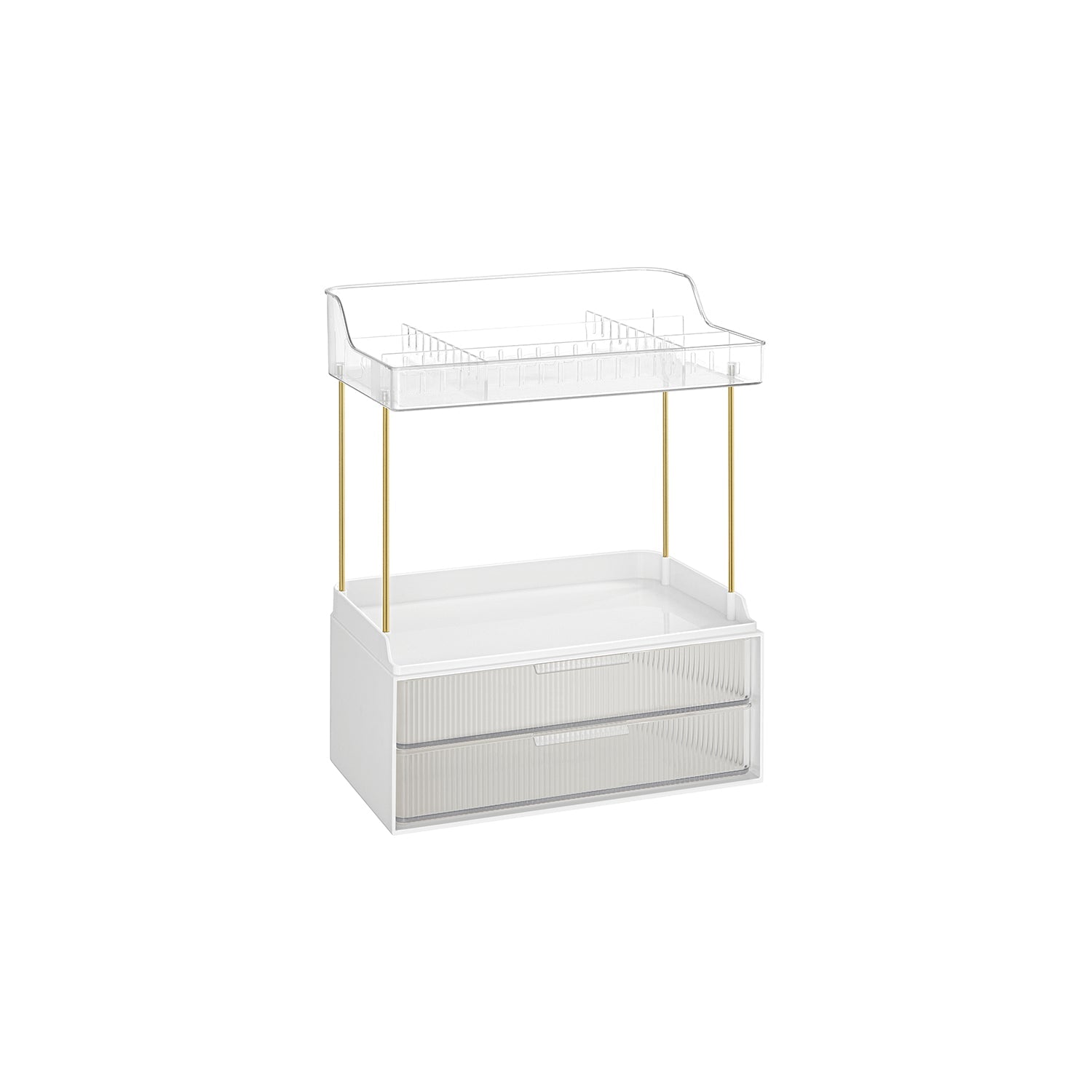 Makeup Organiser - Acrylic - Cloud White - 4 Layers with Dividers and Anti-Slip Design