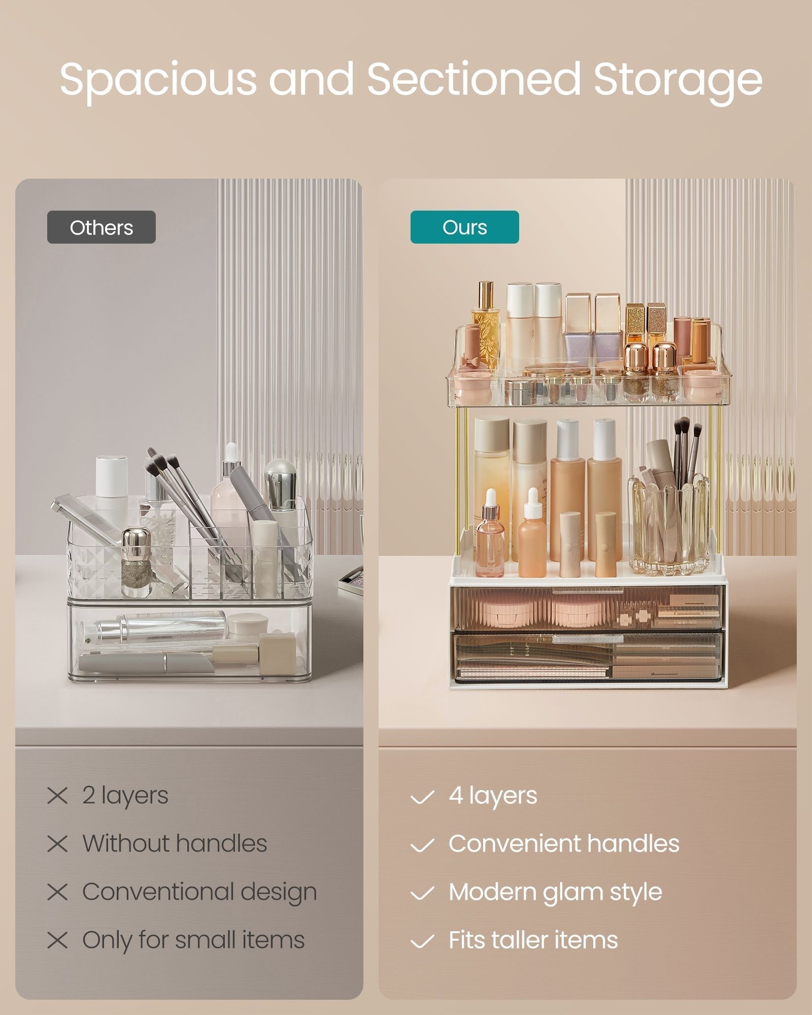 4-Layer Makeup Organiser - Plastic - Cloud White - Anti-Slip Design