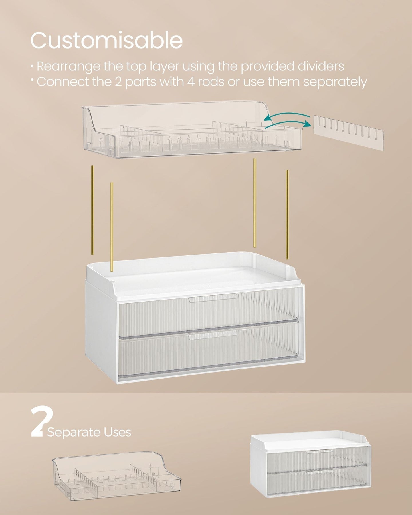 4-Layer Makeup Organiser - Plastic - Cloud White - Anti-Slip Design