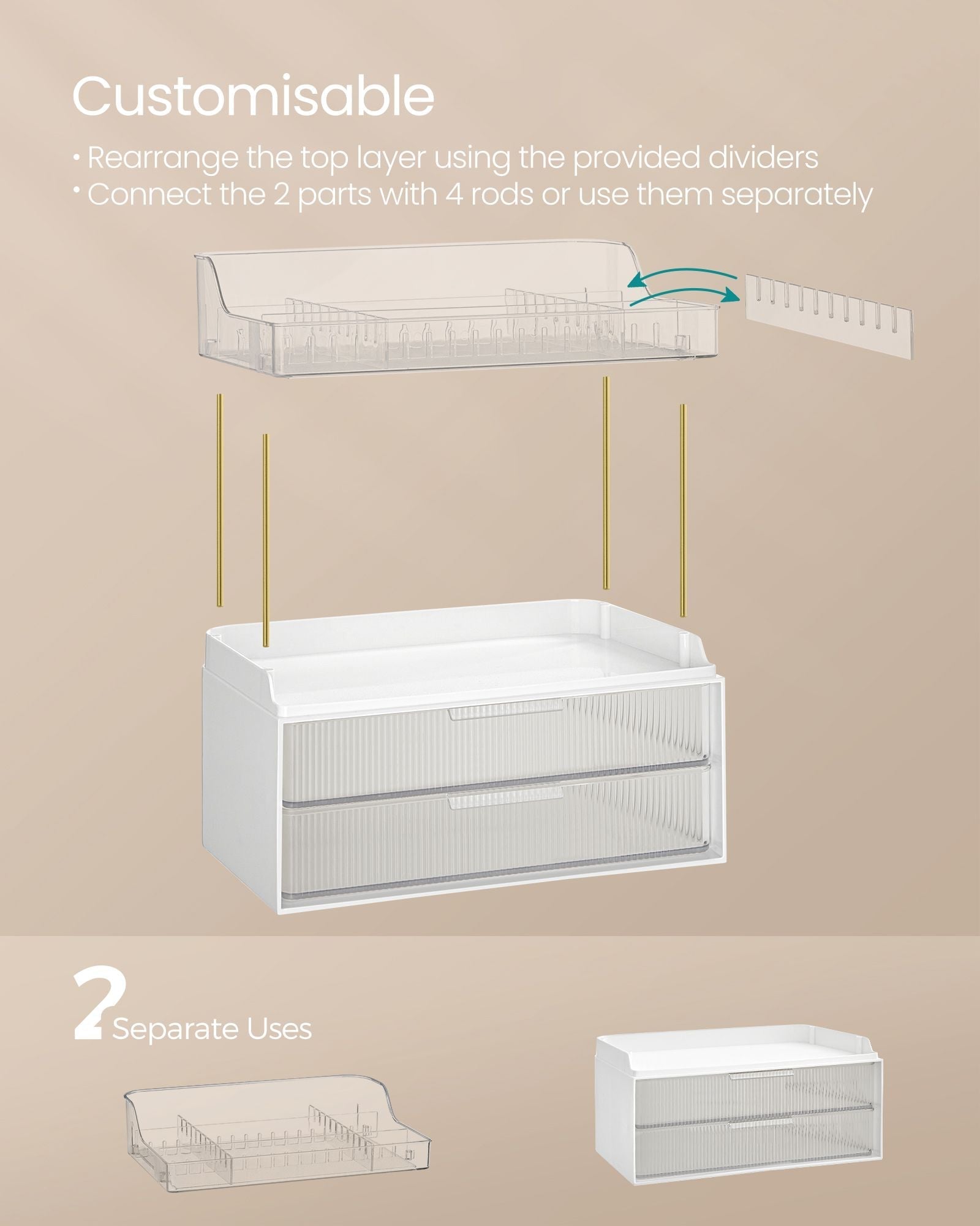 4-Layer Makeup Organiser - Plastic - Cloud White - Anti-Slip Design