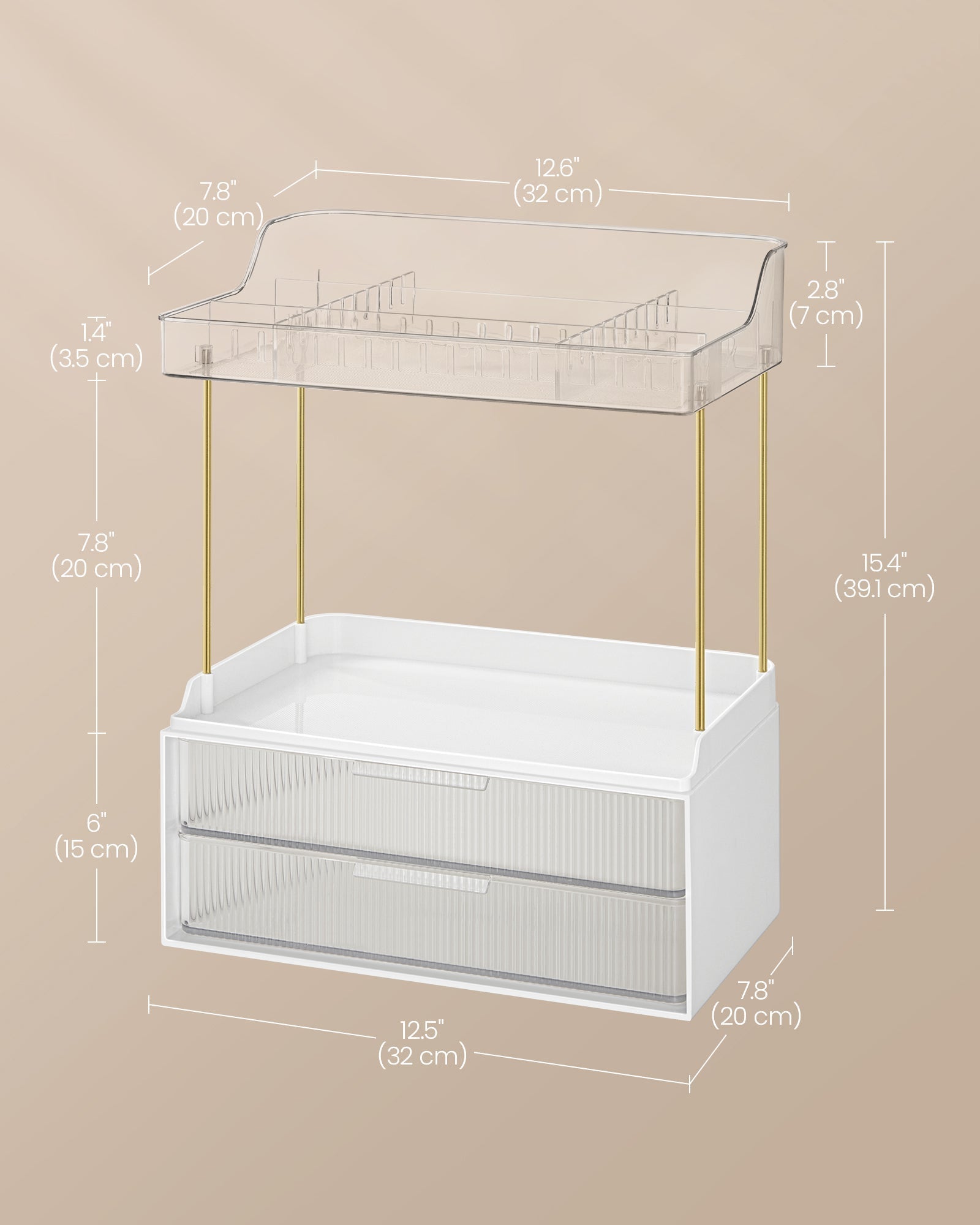 4-Layer Makeup Organiser - Plastic - Cloud White - Anti-Slip Design