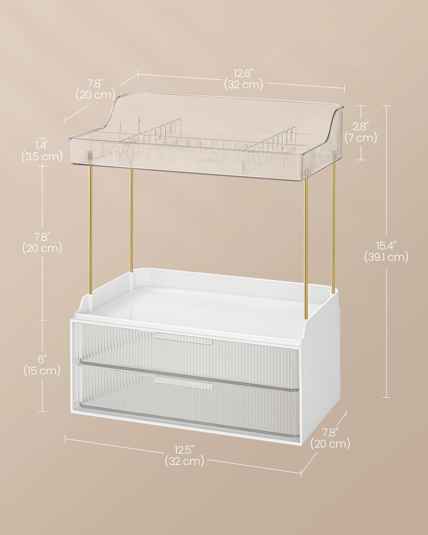 4-Layer Makeup Organiser - Plastic - Cloud White - Anti-Slip Design