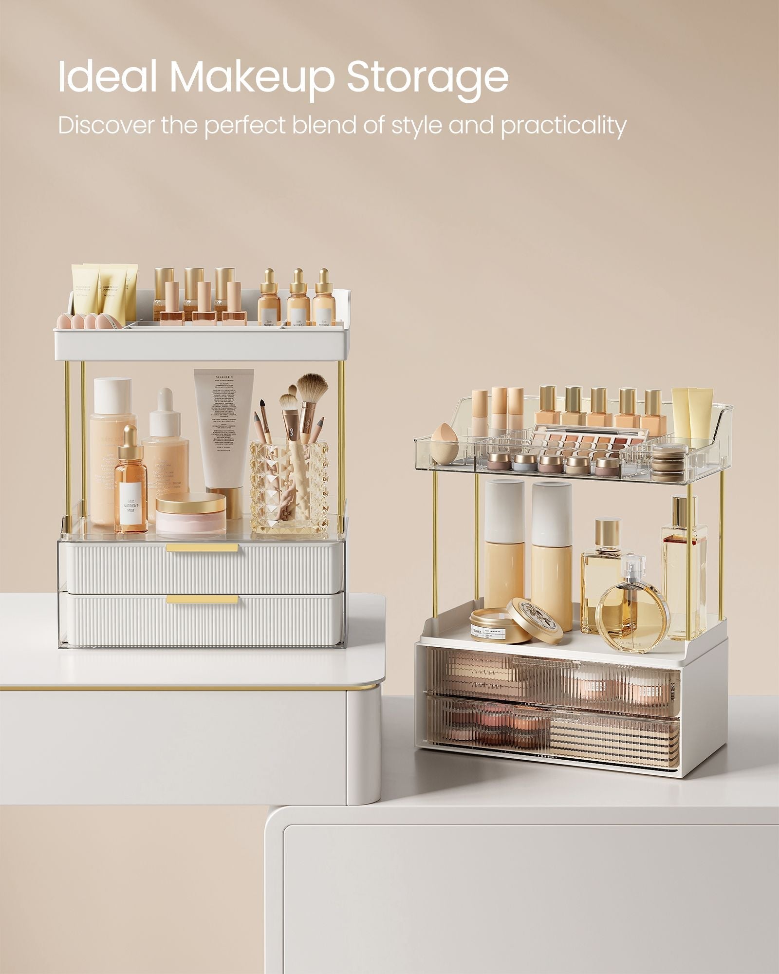 4-Layer Makeup Organiser - Plastic - Cloud White - Anti-Slip Design
