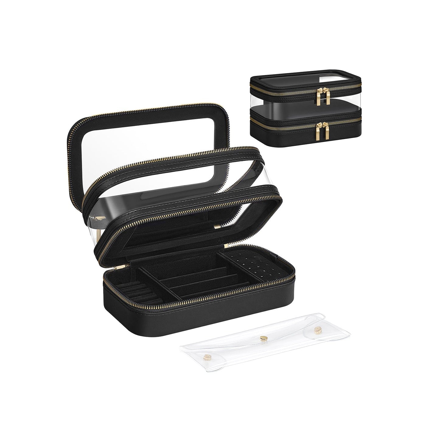Makeup Bag - Fabric - Ink Black - Portable with Separate Brush Bag Pouch