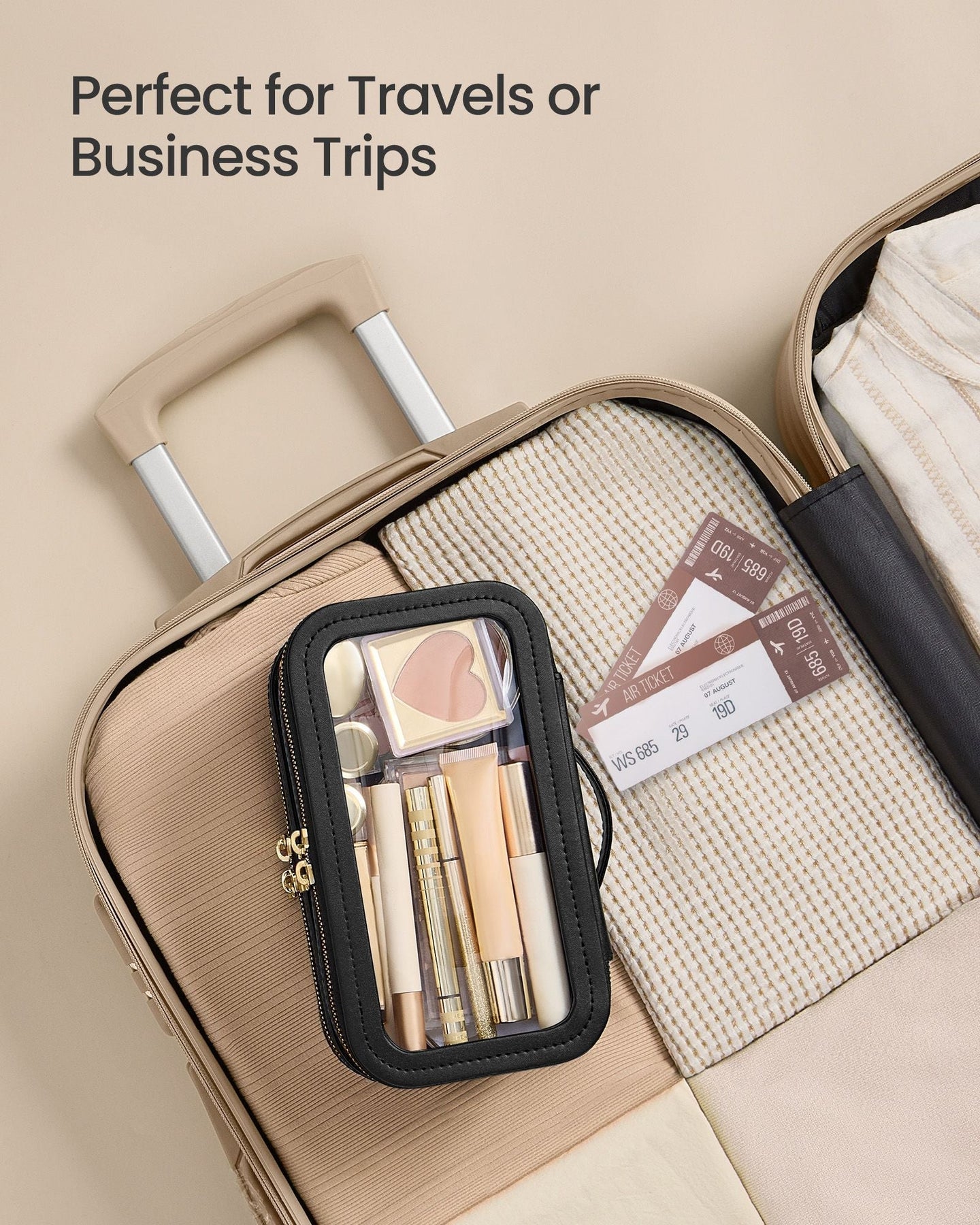 Makeup Bag - Fabric - Ink Black - Portable with Separate Brush Bag Pouch