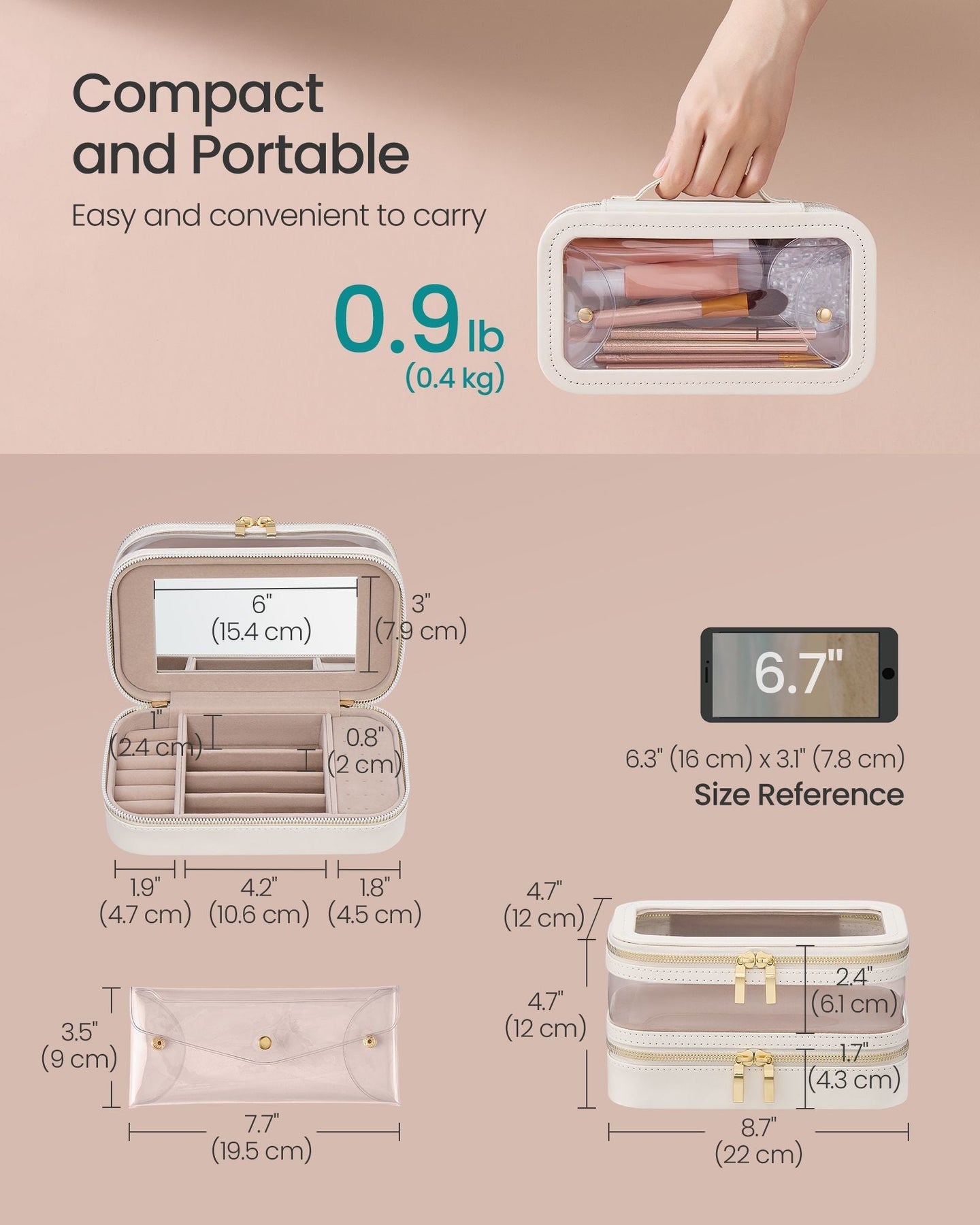 Makeup Bag - Fabric - Cloud White - Includes Separate Brush Pouch