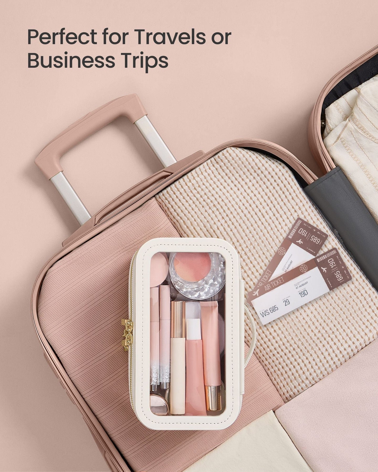 Makeup Bag - Fabric - Cloud White - Includes Separate Brush Pouch