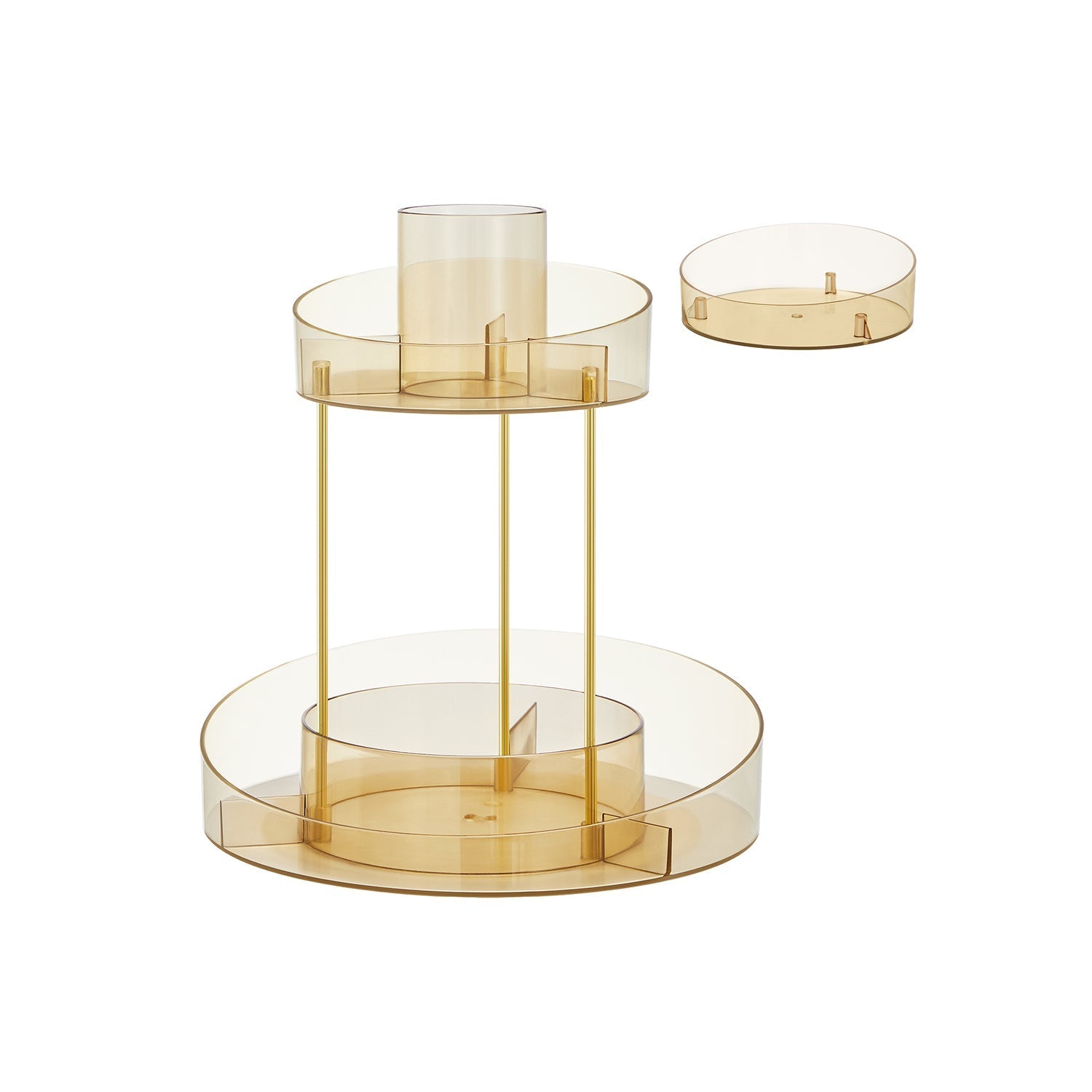Round Rotating Makeup Organiser - Metal - Champagne Gold - 2-Tier with Extra Top Tray