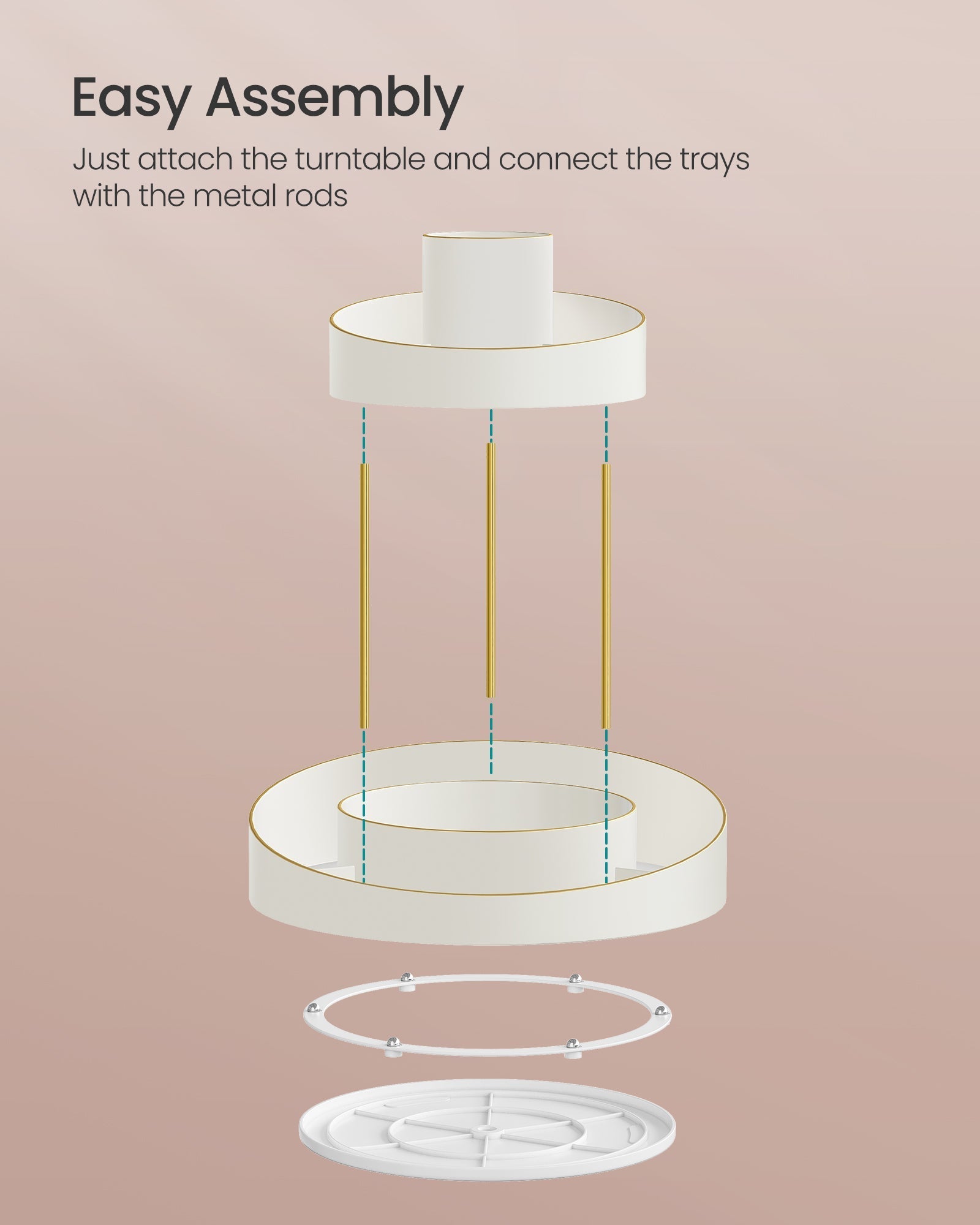 2-Tier Round Rotating Makeup Organiser - Plastic - White and Champagne Gold - Customisable with Extra Top Tray