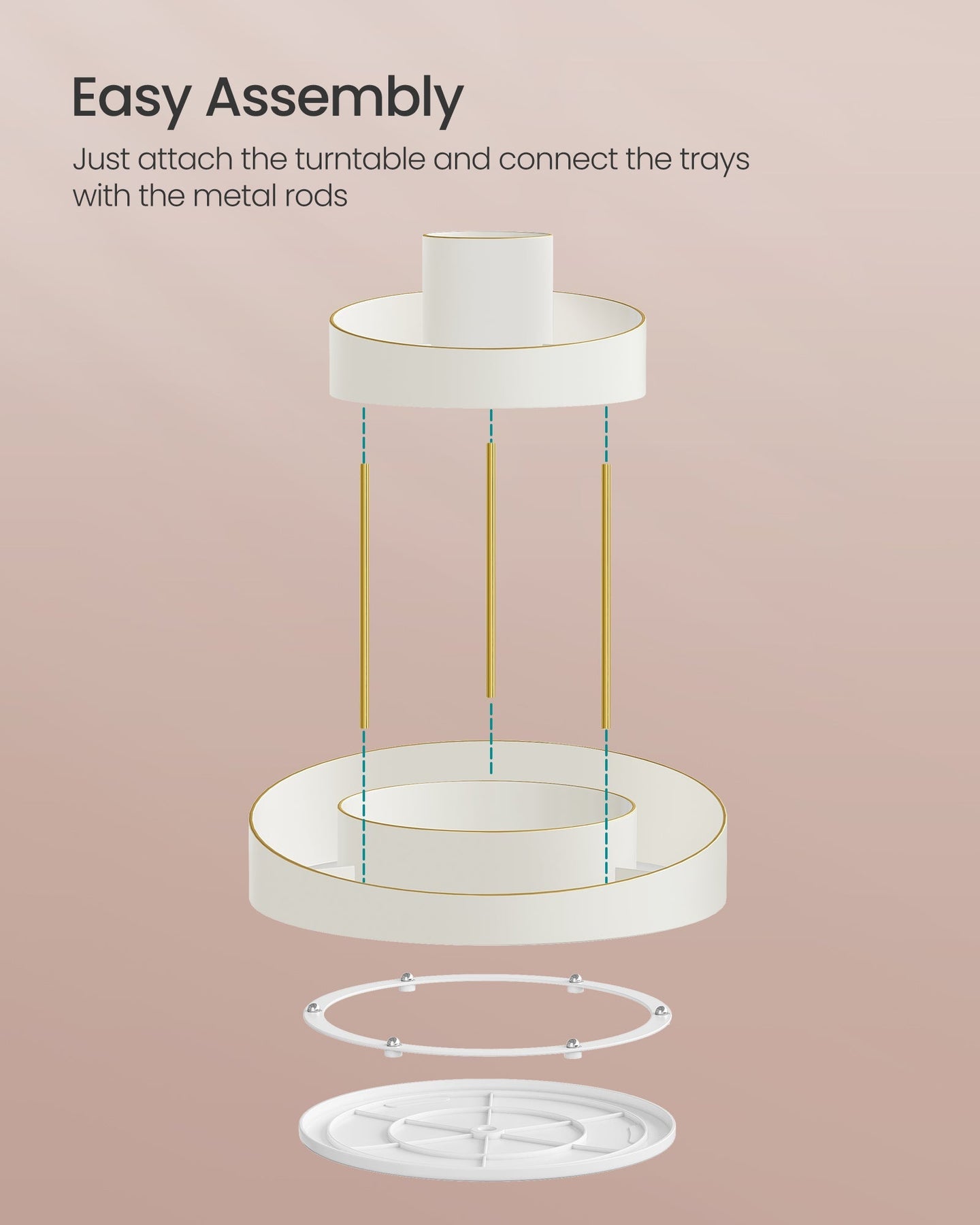 2-Tier Round Rotating Makeup Organiser - Plastic - White and Champagne Gold - Customisable with Extra Top Tray