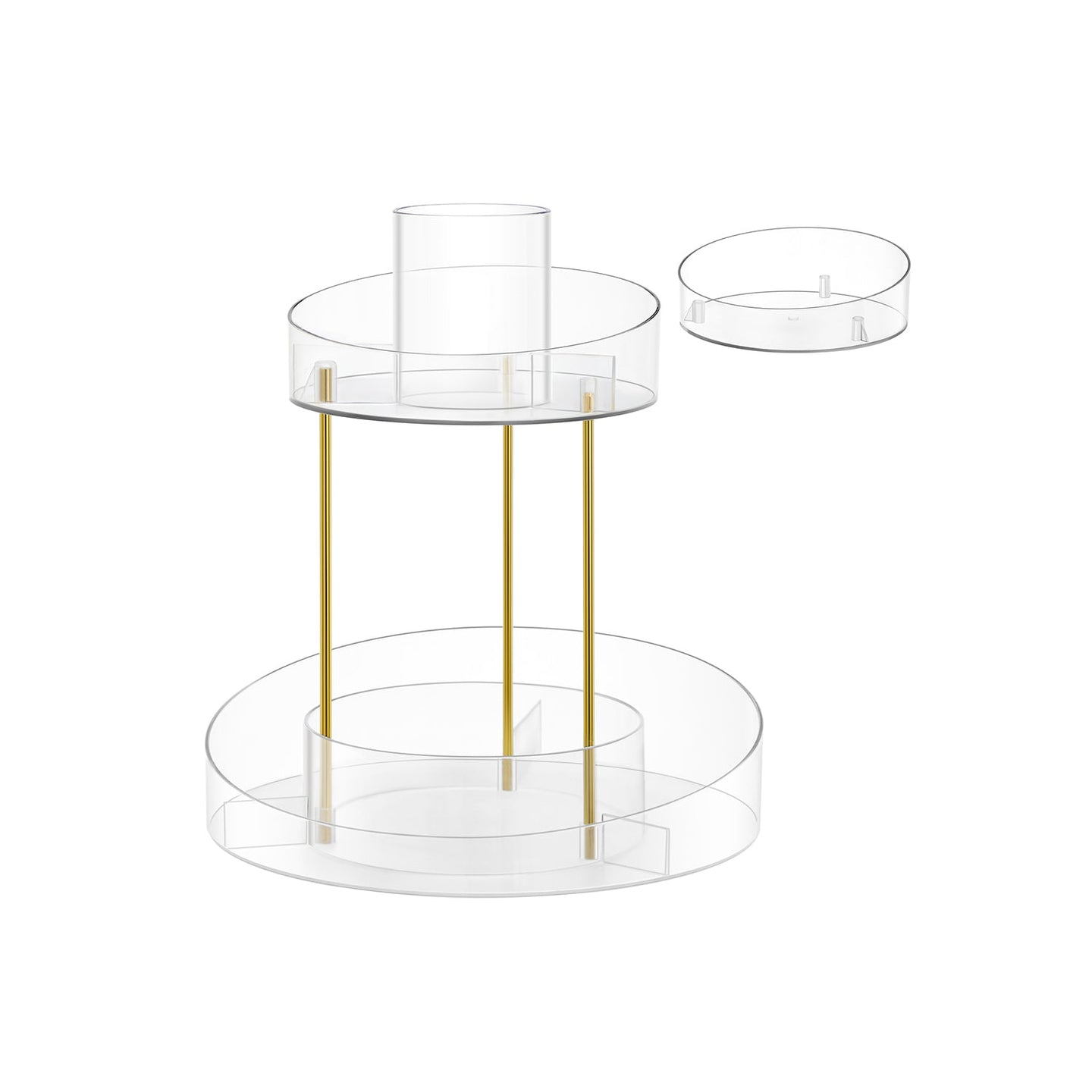 Round Rotating Makeup Organiser - Transparent - Champagne Gold