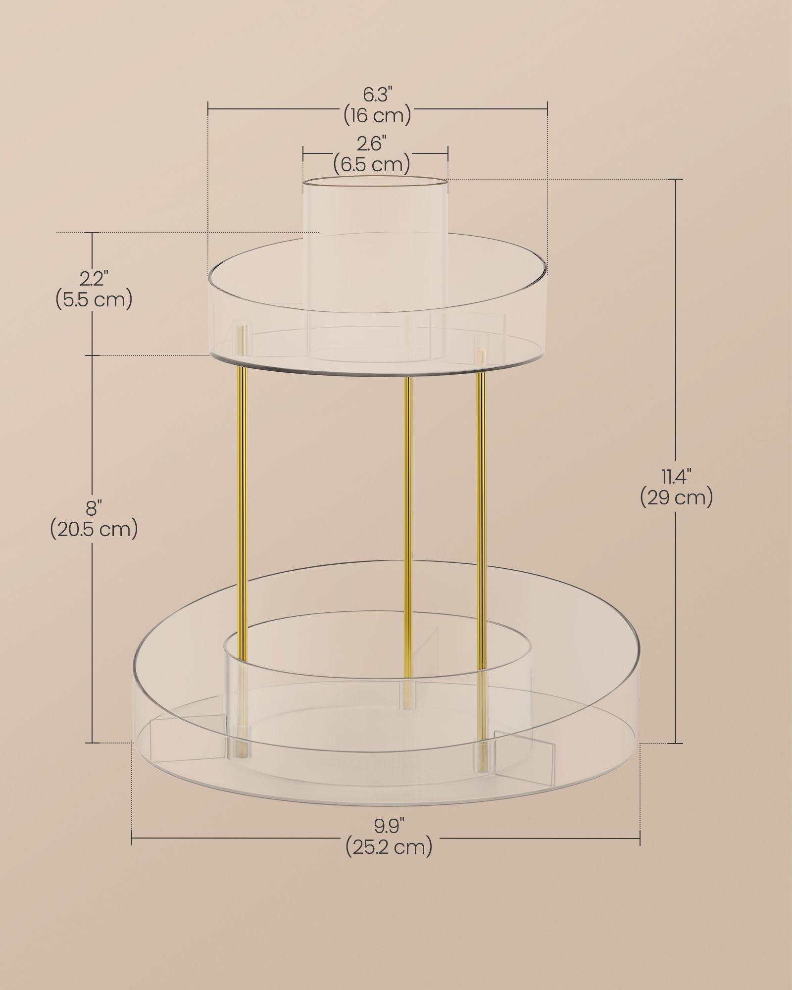 Round Rotating Makeup Organiser - Transparent - Champagne Gold