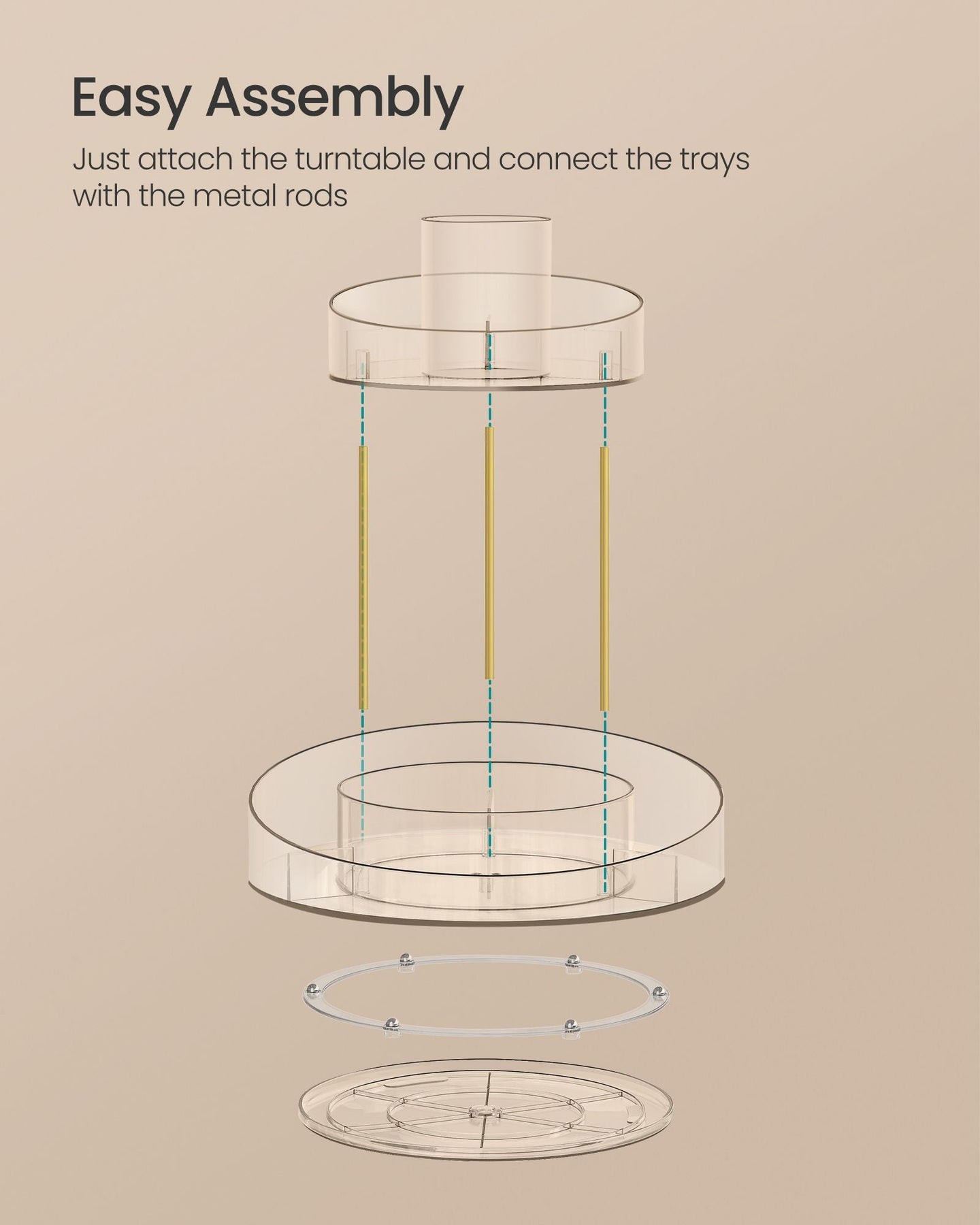 Round Rotating Makeup Organiser - Transparent - Champagne Gold