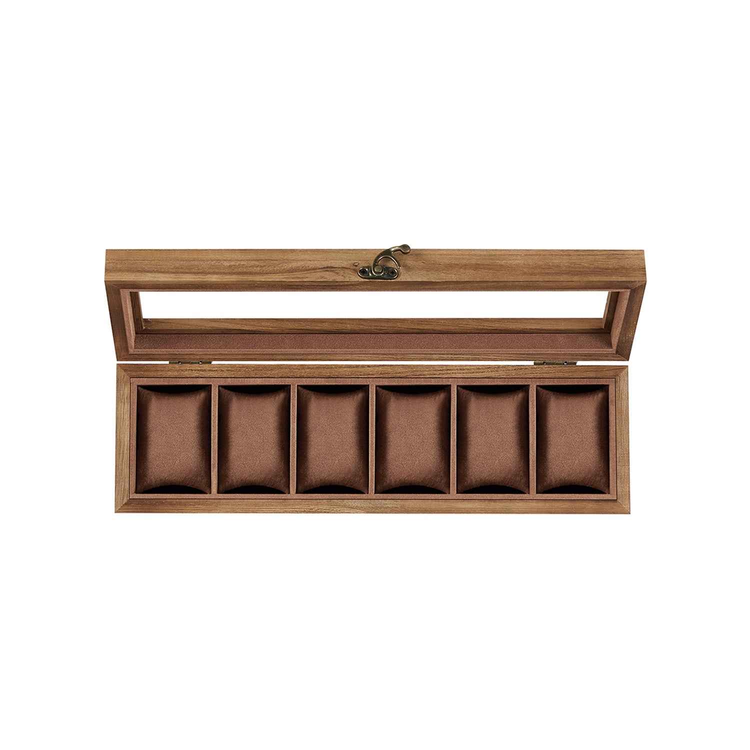Watch Box - Solid Wood - Rustic Walnut - 6 Slots with Glass Lid and Removable Pillows