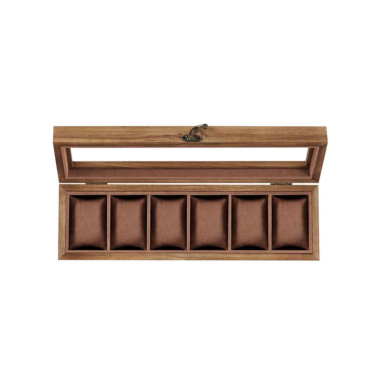 Watch Box - Solid Wood - Rustic Walnut - 6 Slots with Glass Lid and Removable Pillows