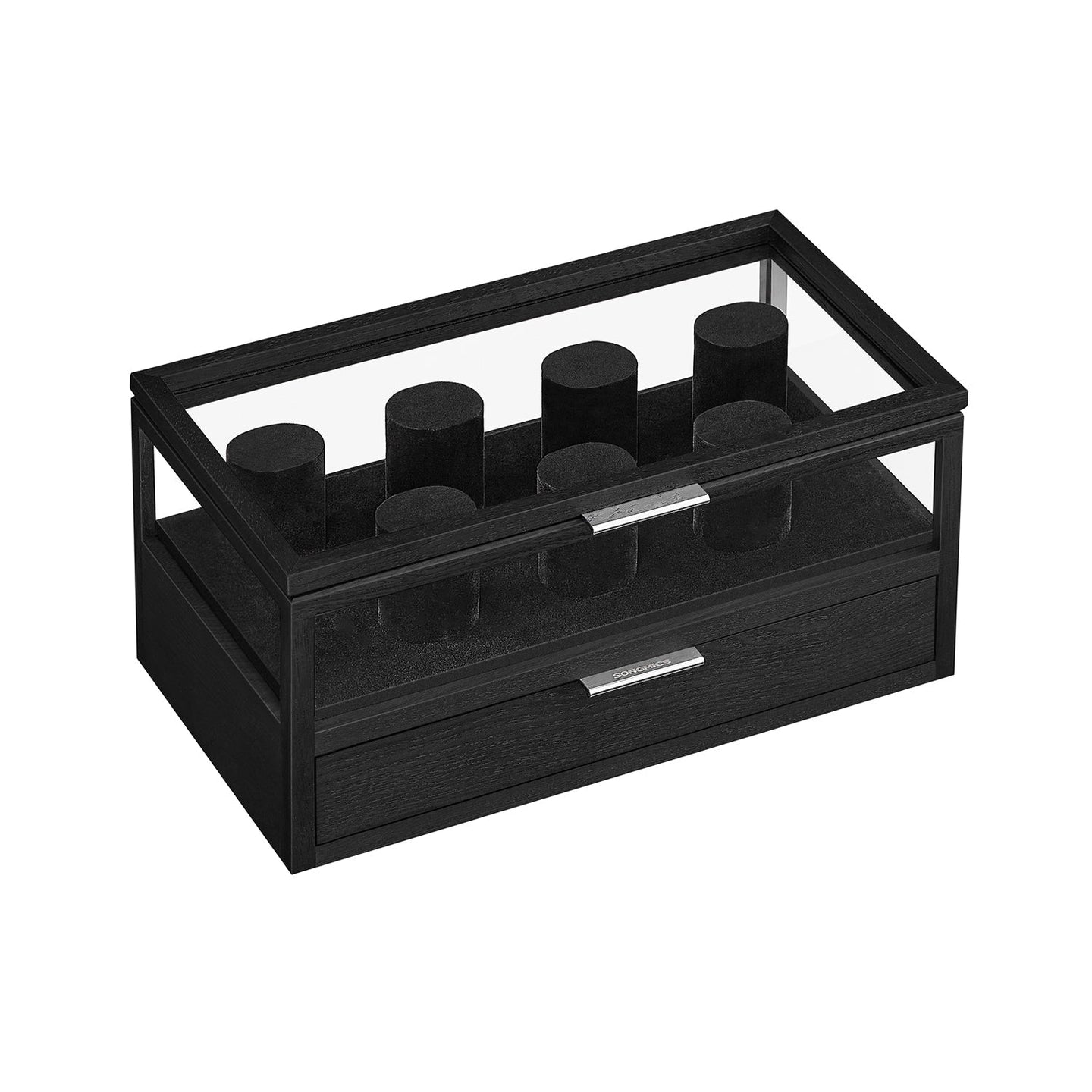 2-Tier Watch Box - Solid Wood - Natural Finish - 7 Pillars with Drawer and Velvet Lining