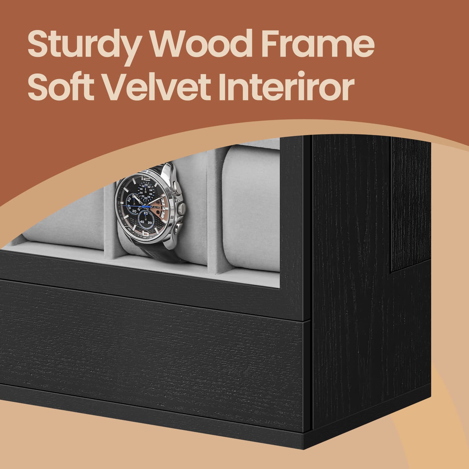 Watch Display Case - Wood - Ebony Black - 12-Slot Organizer with Glass Window