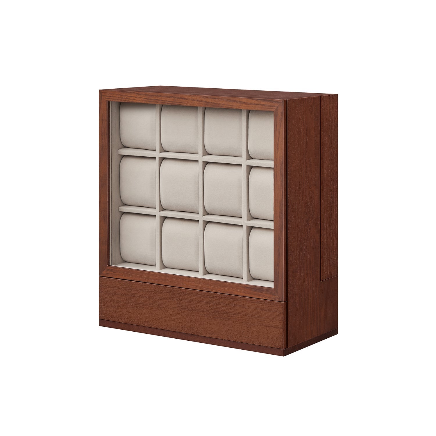 Watch Display Box - Solid Wood Veneer - Coffee Brown - 12-Slot Vertical Storage with Window
