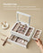 3-Layer Wooden Jewellery Organiser - Solid Wood Veneer - Snow White - Clear Lid with Removable Tray and Velvet Lining
