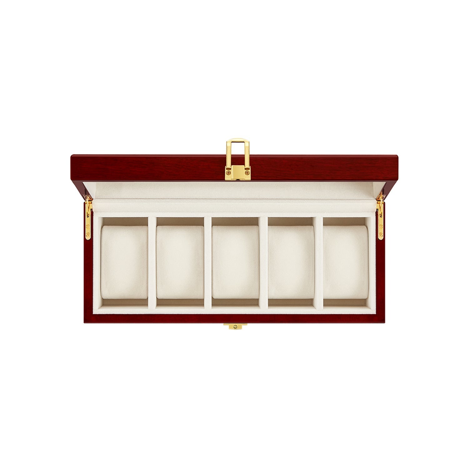 Watch Box - Wood - Elegant White - 5-Slot with Glass Lid and Removable Pillows