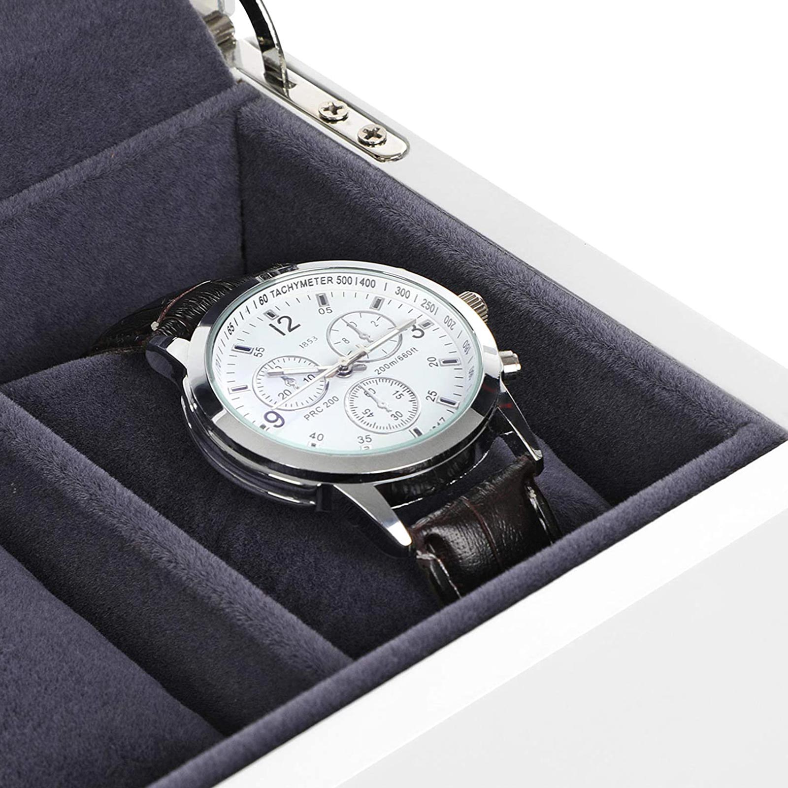 Wooden Watch Box - 5 Slots with Glass Lid - White - Elegant Finish