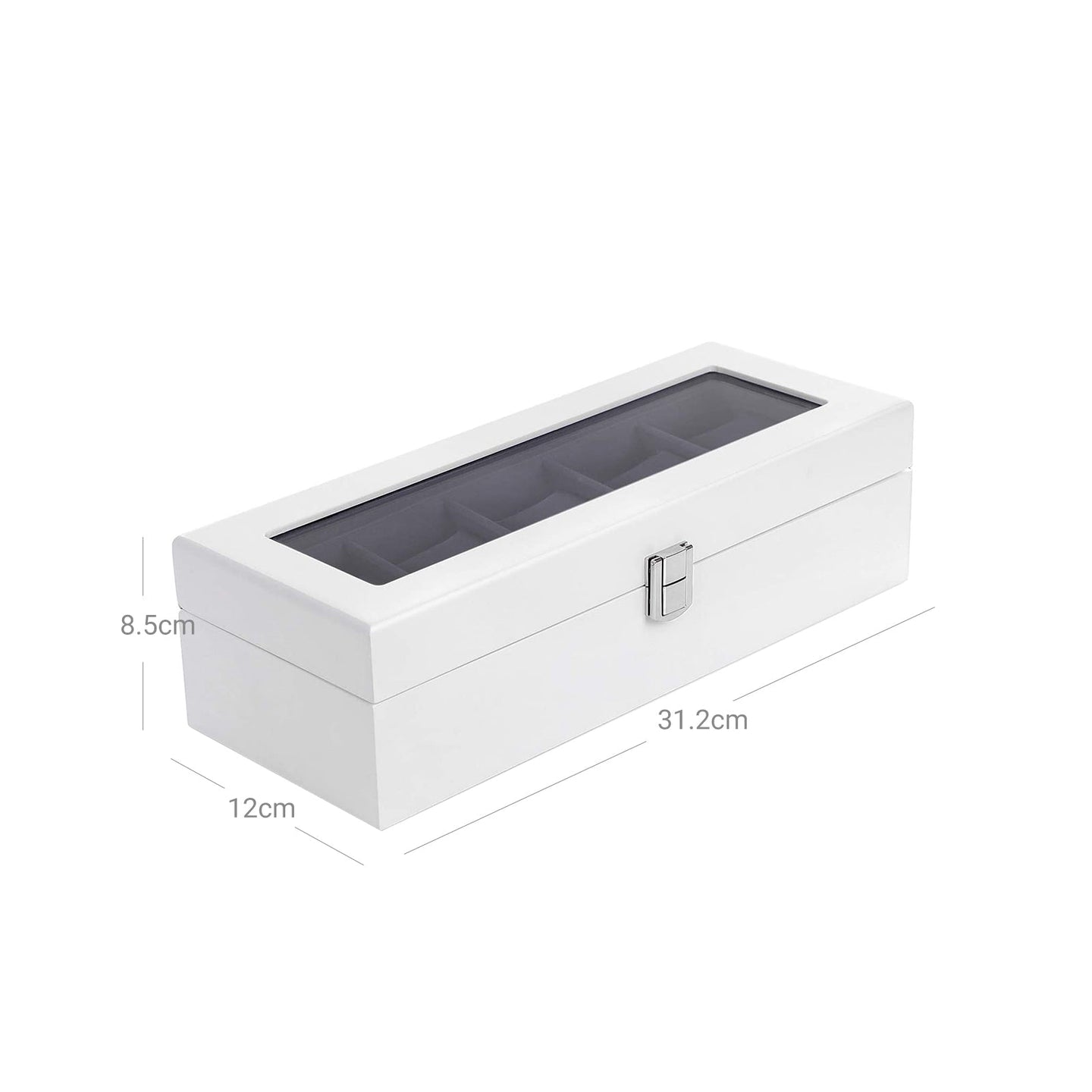 Wooden Watch Box - 5 Slots with Glass Lid - White - Elegant Finish