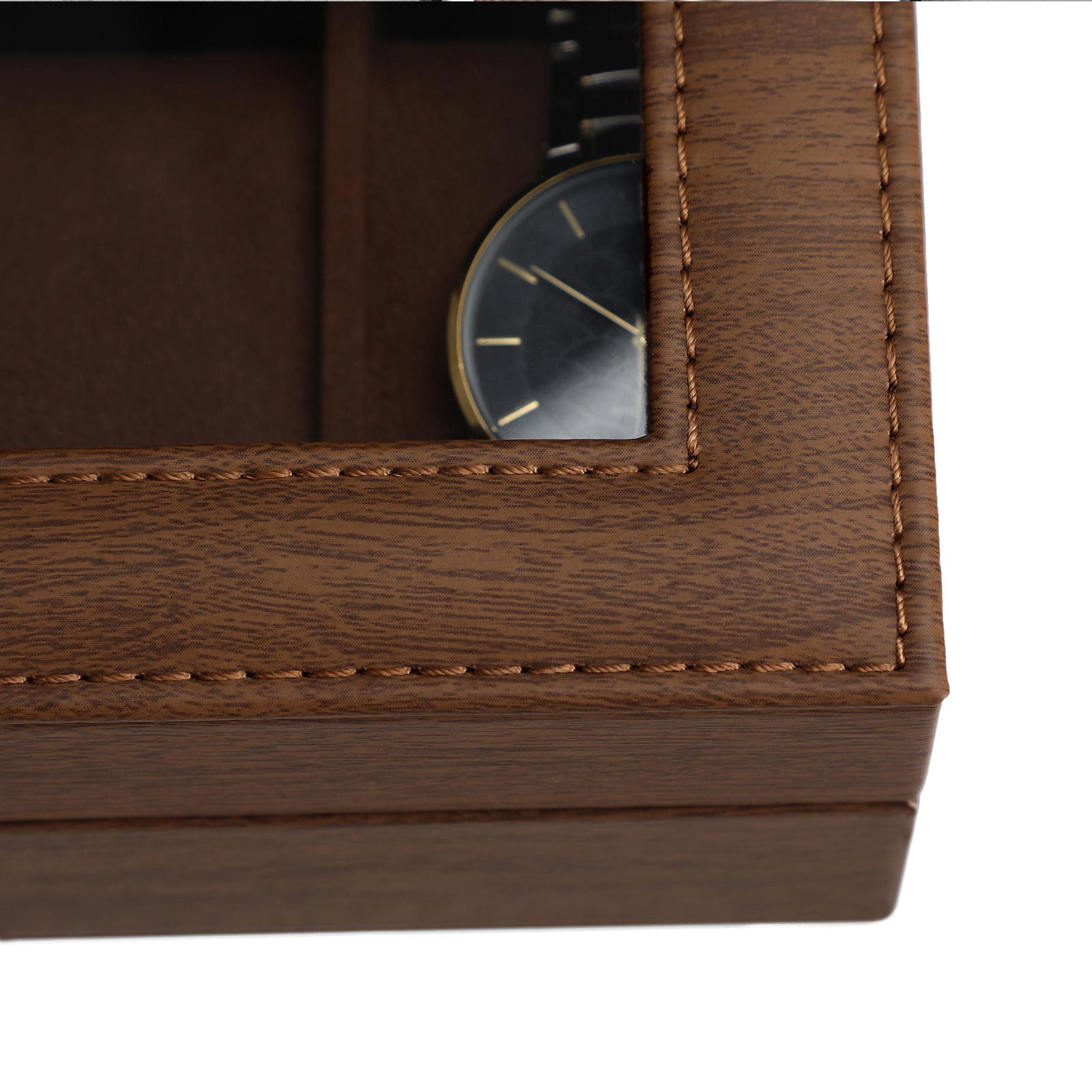 Watch Box - Velvet - Black - 6 Slots with Glass Lid and Lock