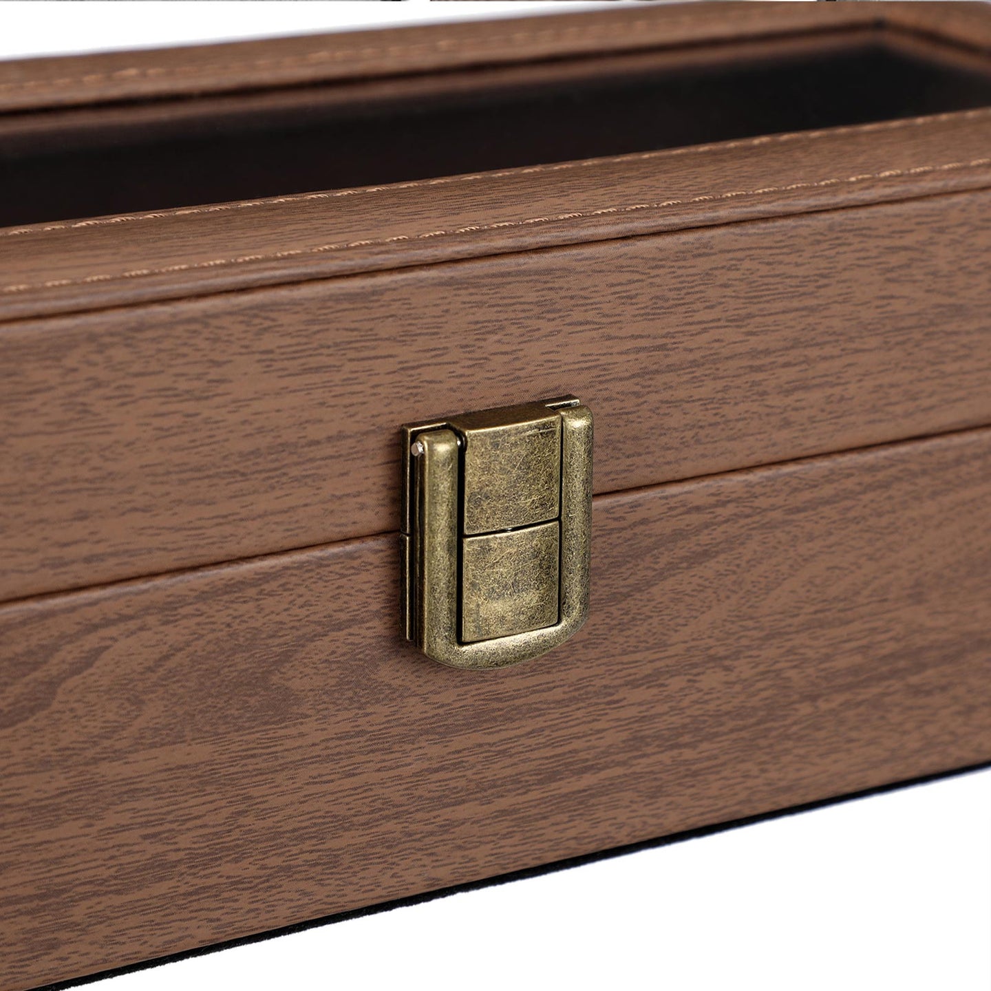 Watch Box - Velvet - Black - 6 Slots with Glass Lid and Lock