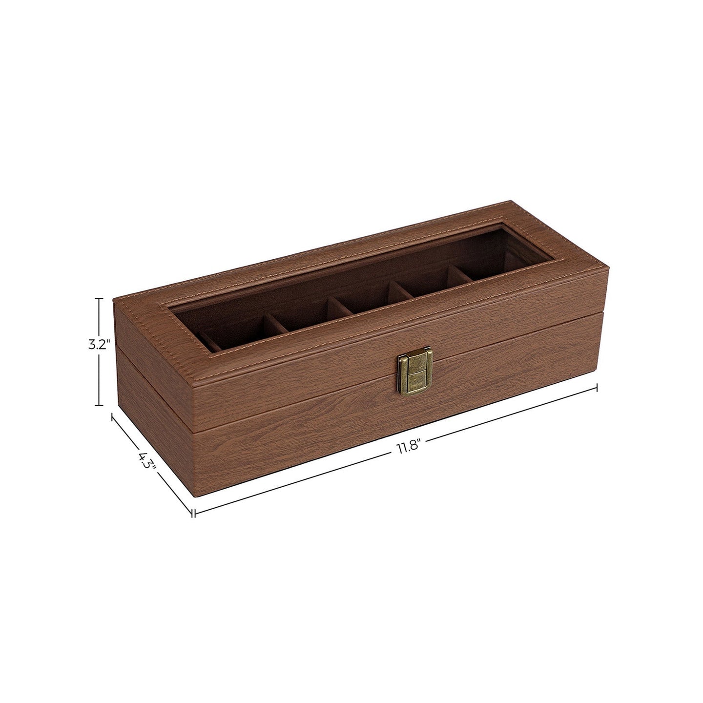 Watch Box - Velvet - Black - 6 Slots with Glass Lid and Lock