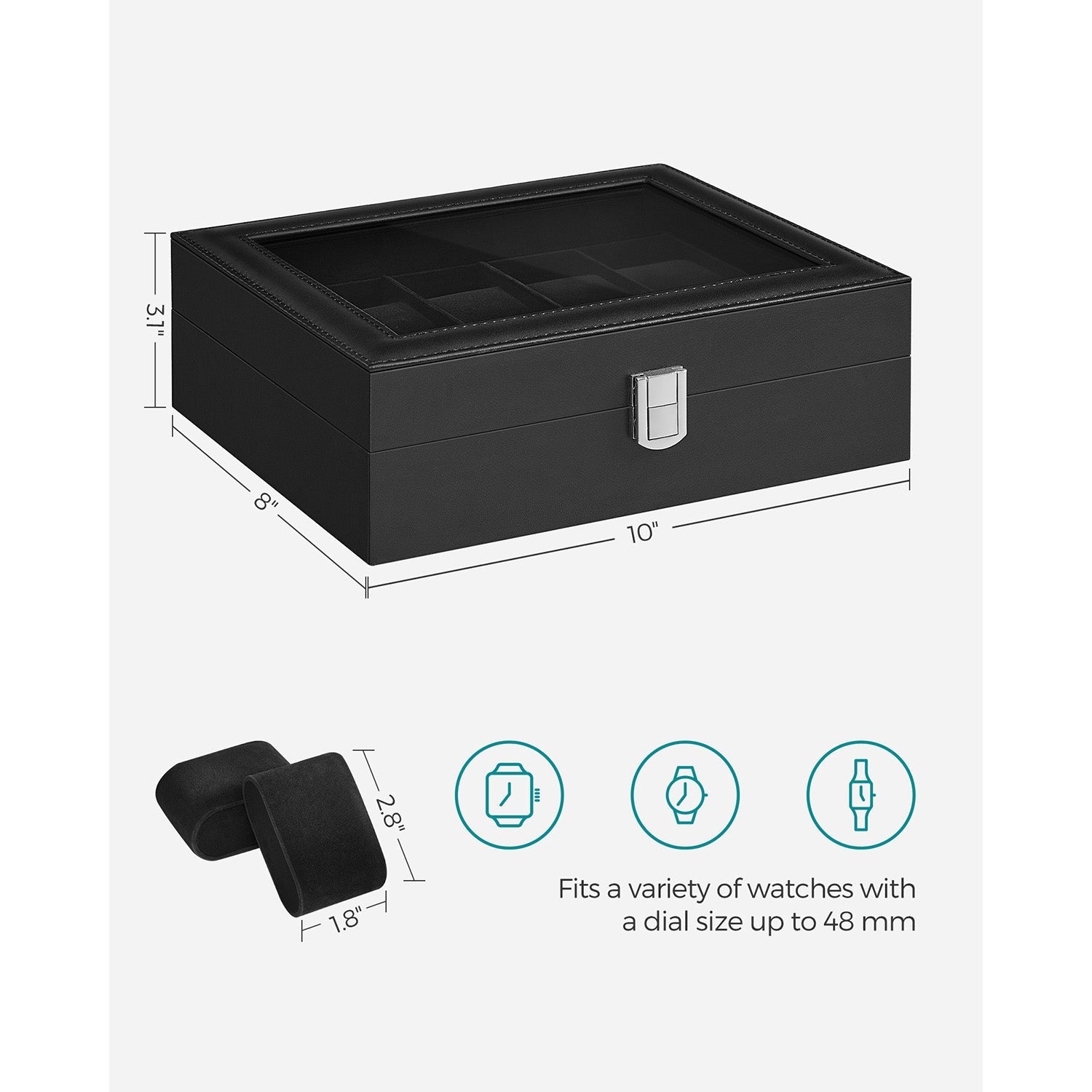 Watch Box - Glass - Clear - 10 Slots with Lockable Lid