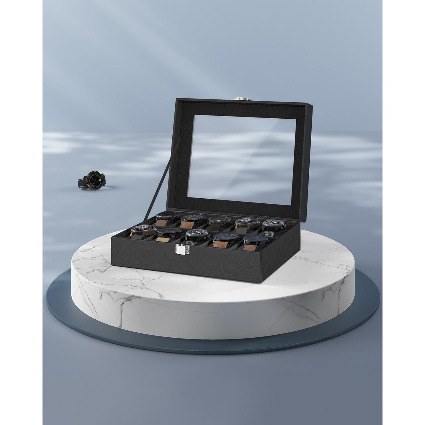 Watch Box - Glass - Clear - 10 Slots with Lockable Lid
