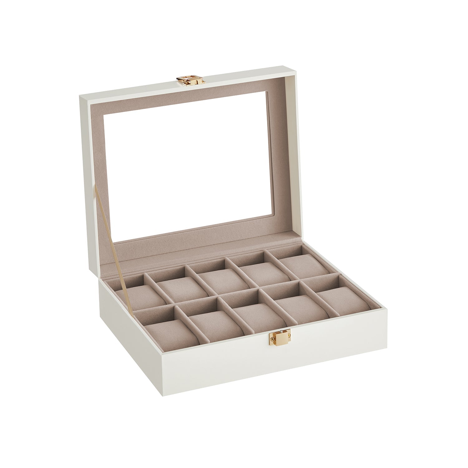 Watch Box - Wood - Black - Lockable with Glass Lid and 10 Slots