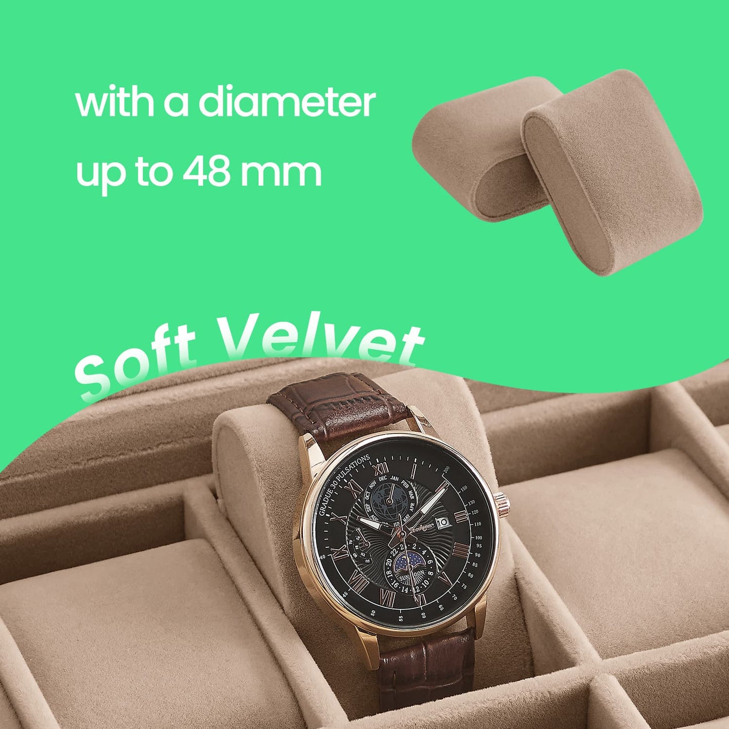 Watch Box - Synthetic Leather - Brown - 12 Slots with Glass Lid and Drawer