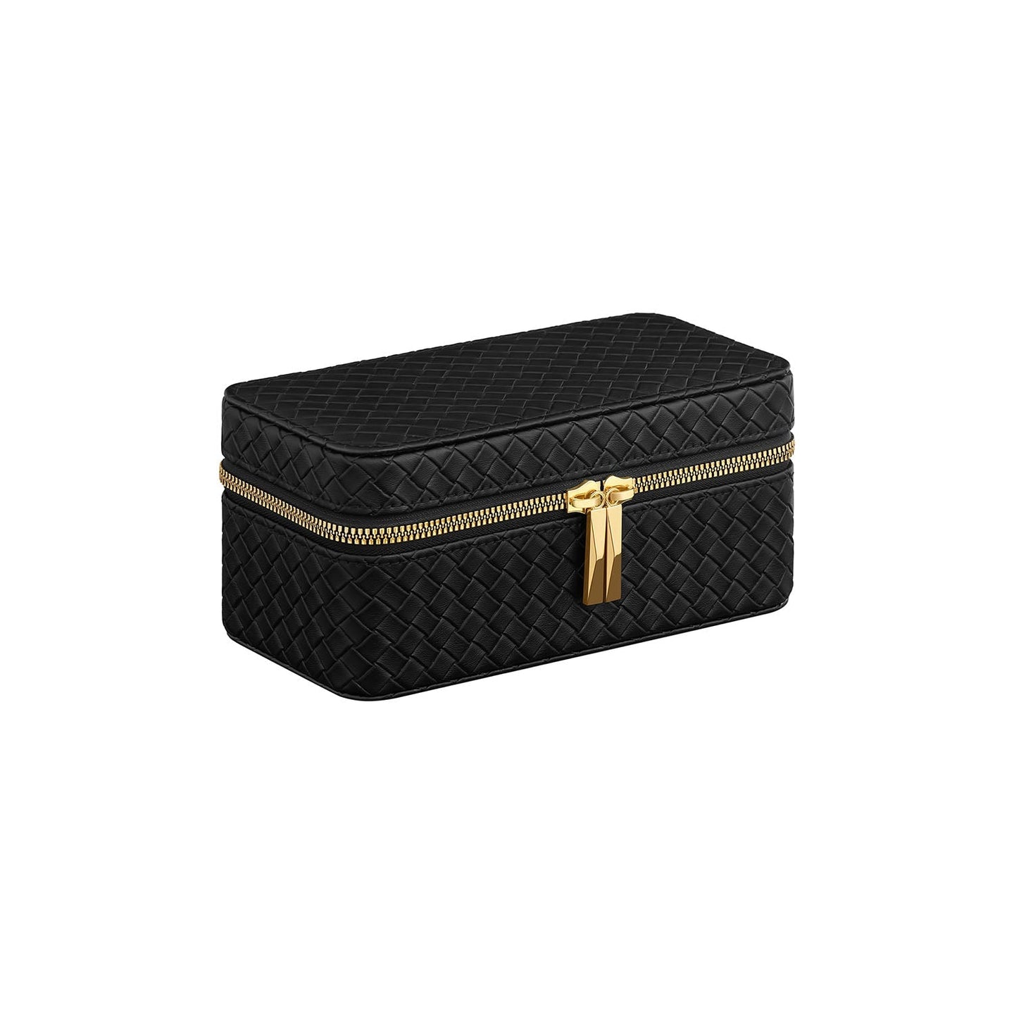 Watch Travel Case - 3-Slot Design - Woven Embossed PU Leather - Ink Black