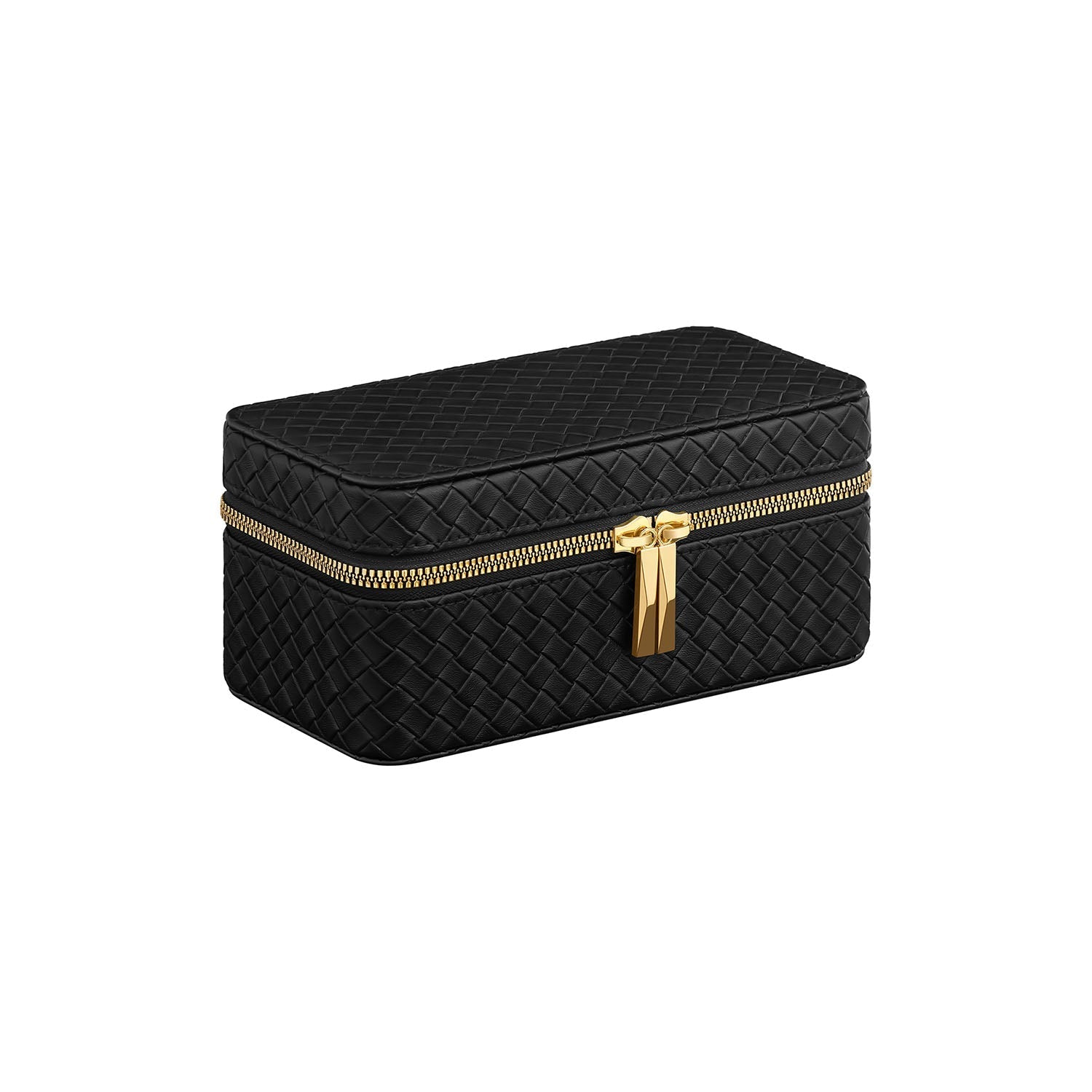 Watch Travel Case - 3-Slot Design - Woven Embossed PU Leather - Ink Black