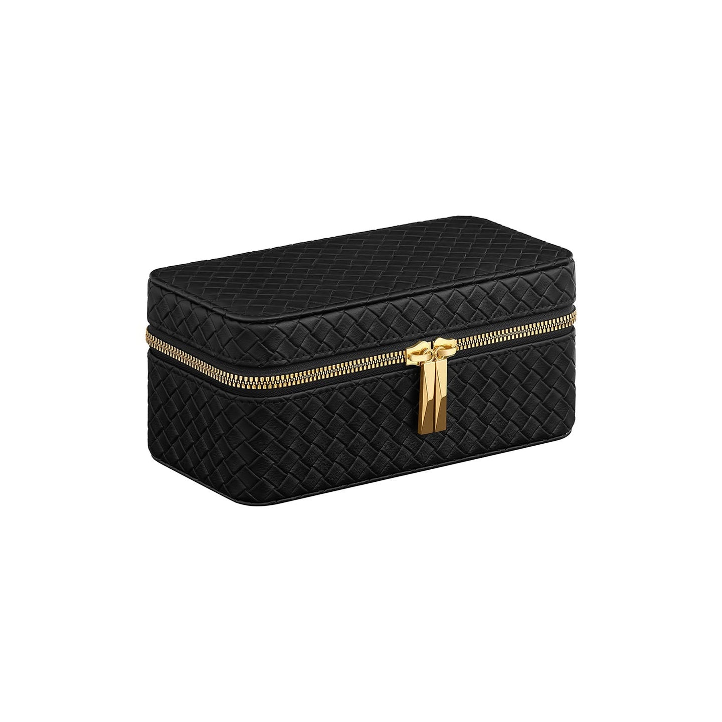 Watch Travel Case - 3-Slot Design - Woven Embossed PU Leather - Ink Black