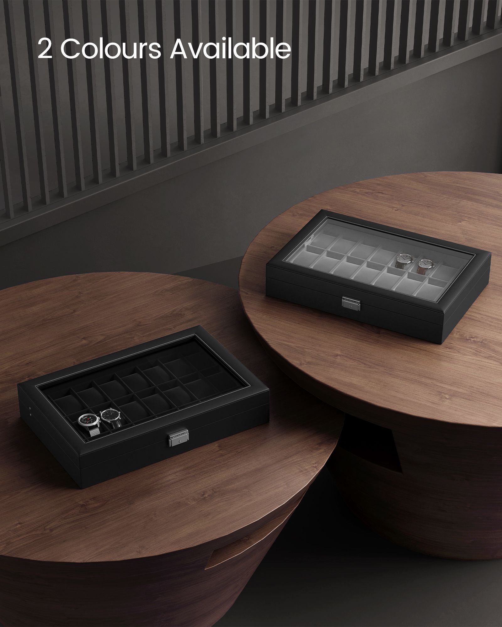 Watch Storage Box - MDF - Ink Black - 24 Slots with Glass Lid