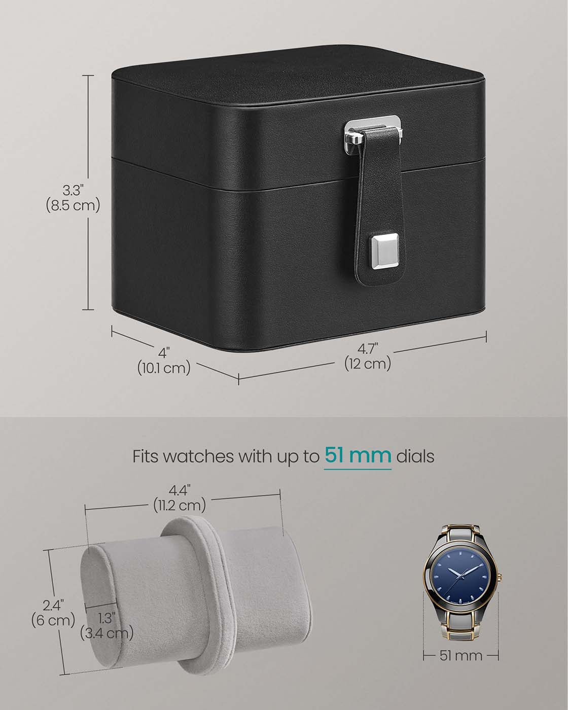 Watch Travel Case - Faux Leather - Ink Black - Two Slots with Hidden Storage Pillow