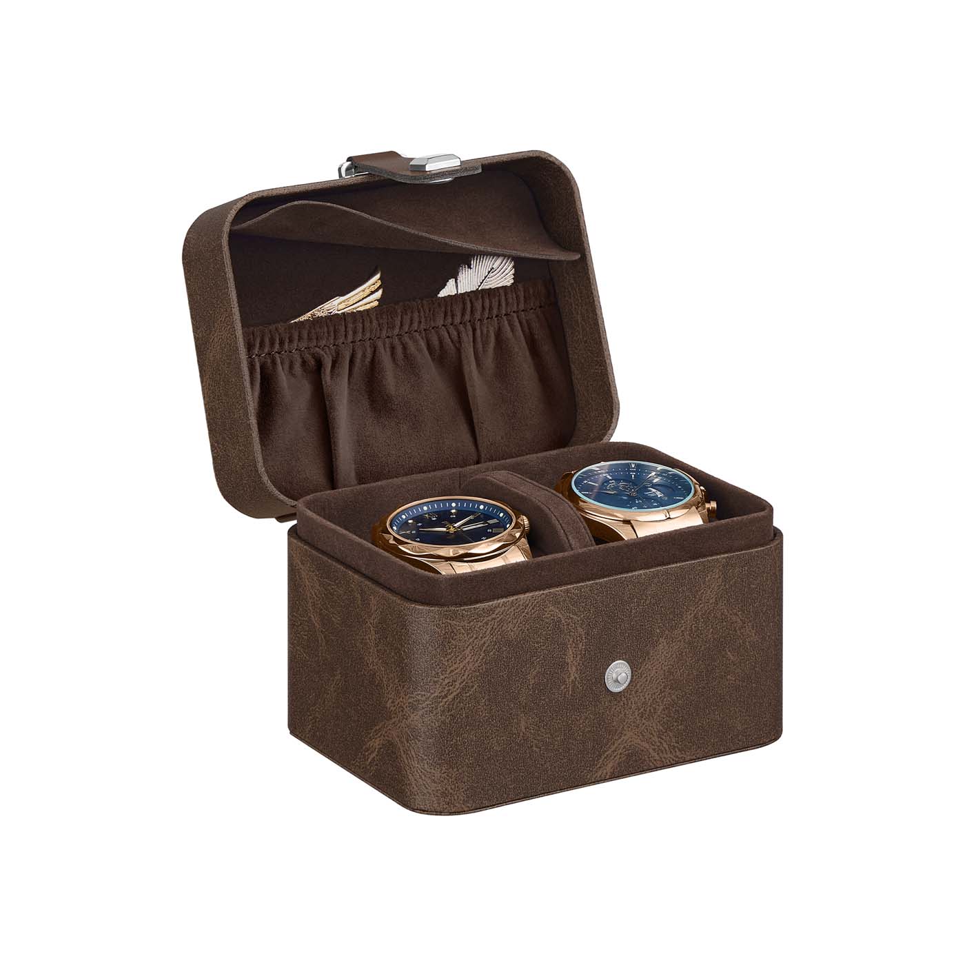 Watch Travel Case - Faux Leather - Ink Black - Two Slots with Hidden Storage Pillow
