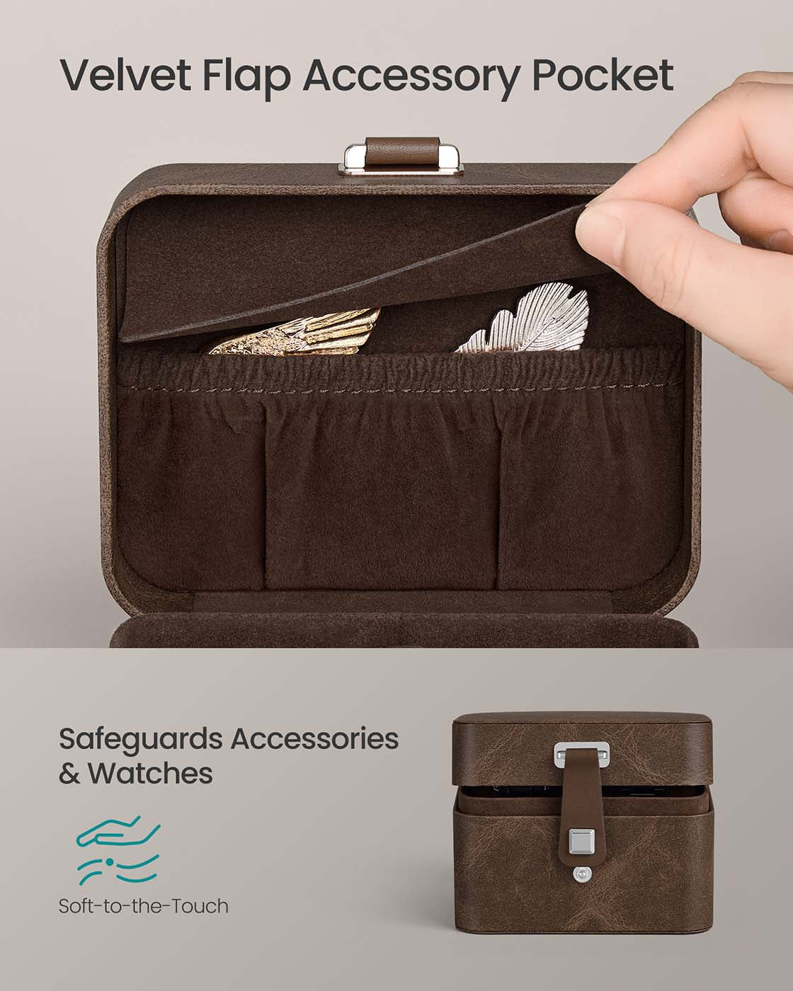 Watch Travel Case - Faux Leather - Ink Black - Two Slots with Hidden Storage Pillow