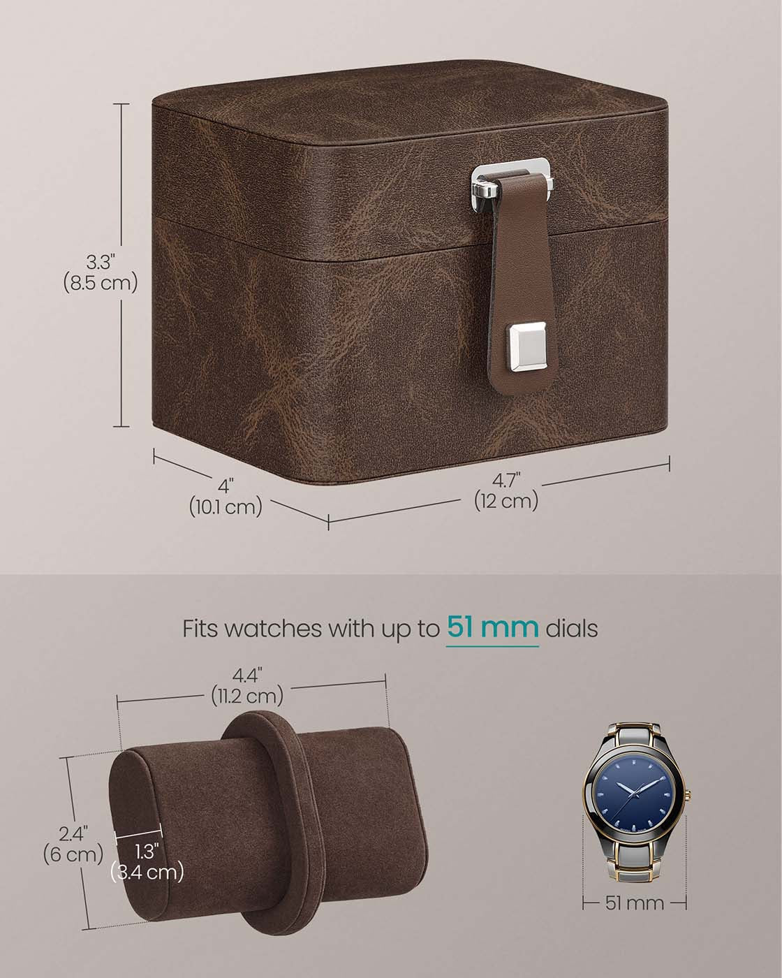 Watch Travel Case - Faux Leather - Ink Black - Two Slots with Hidden Storage Pillow