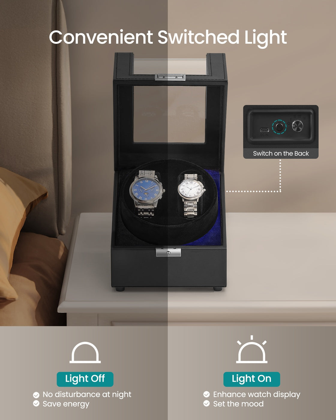 Automatic Double Watch Winder Box - 1L - MDF - Quiet Motor